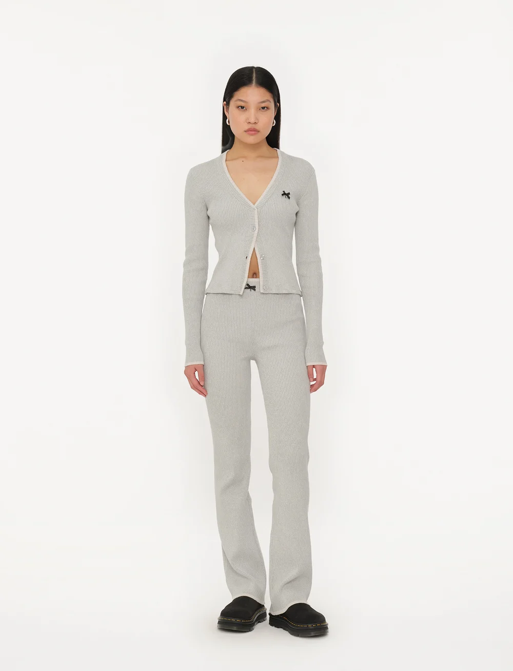 ROTATE Birger Christensen - Fine Rib Flared Pants - flare bukser - sterling blue comb. - 0