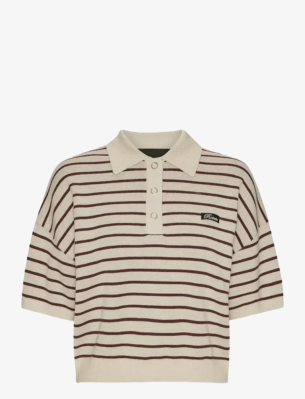 ROTATE Birger Christensen - SLINKY KNIT POLO - polosärgid - oatmeal comb. - 1