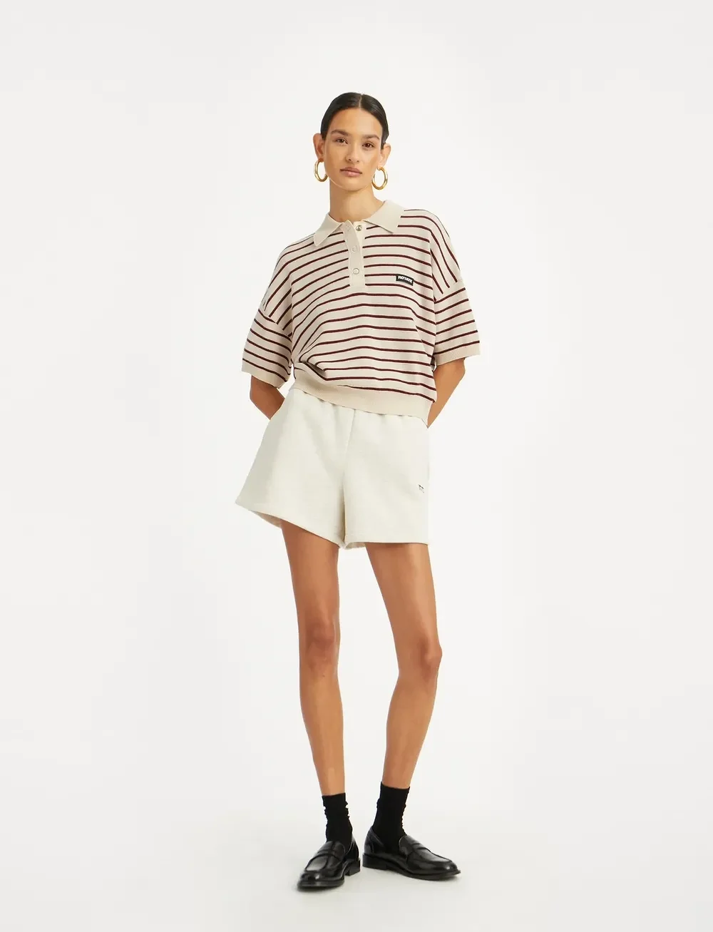 ROTATE Birger Christensen - SLINKY KNIT POLO - polosärgid - oatmeal comb. - 0