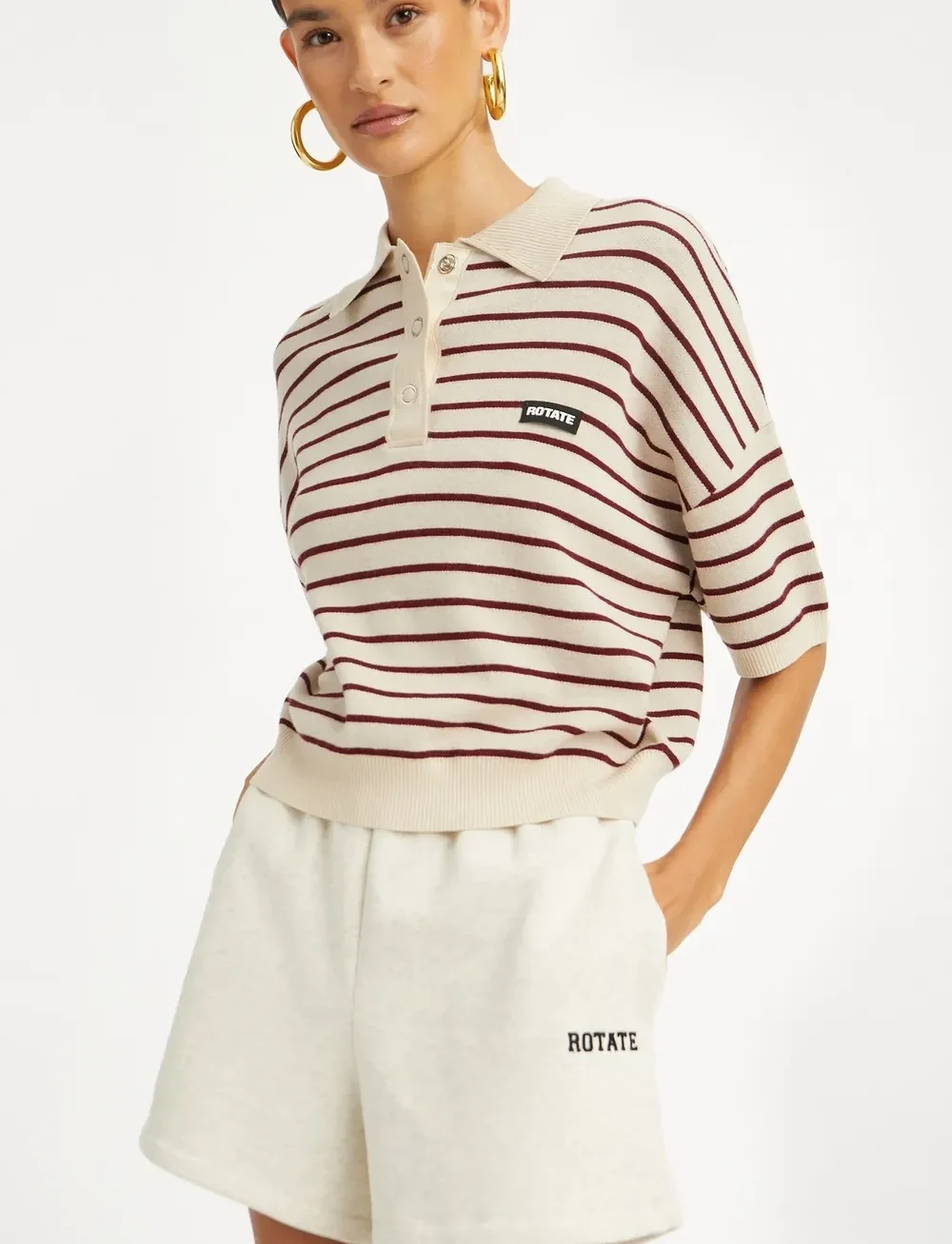 ROTATE Birger Christensen - SLINKY KNIT POLO - polosärgid - oatmeal comb. - 4