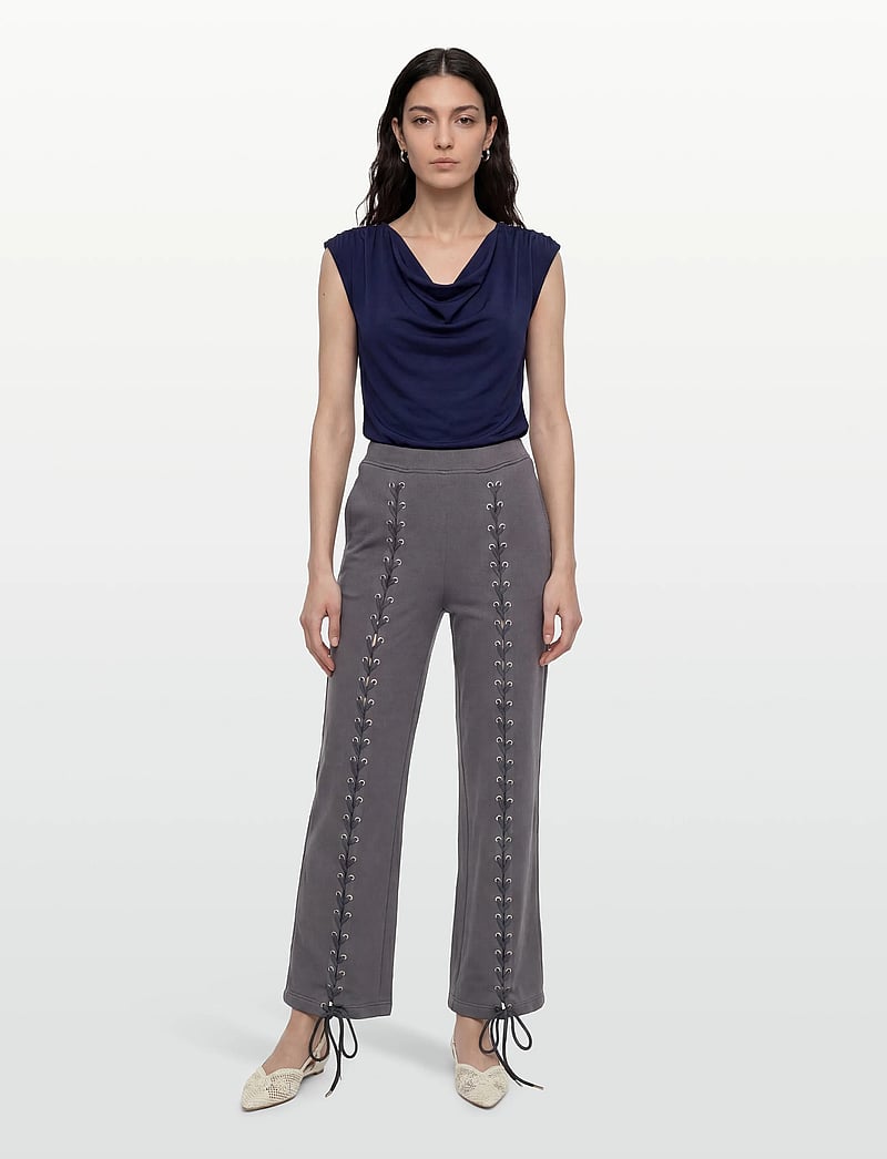 ROTATE Birger Christensen - LACING SWEATPANTS - straight leg hosen - gray pinstripe - 0