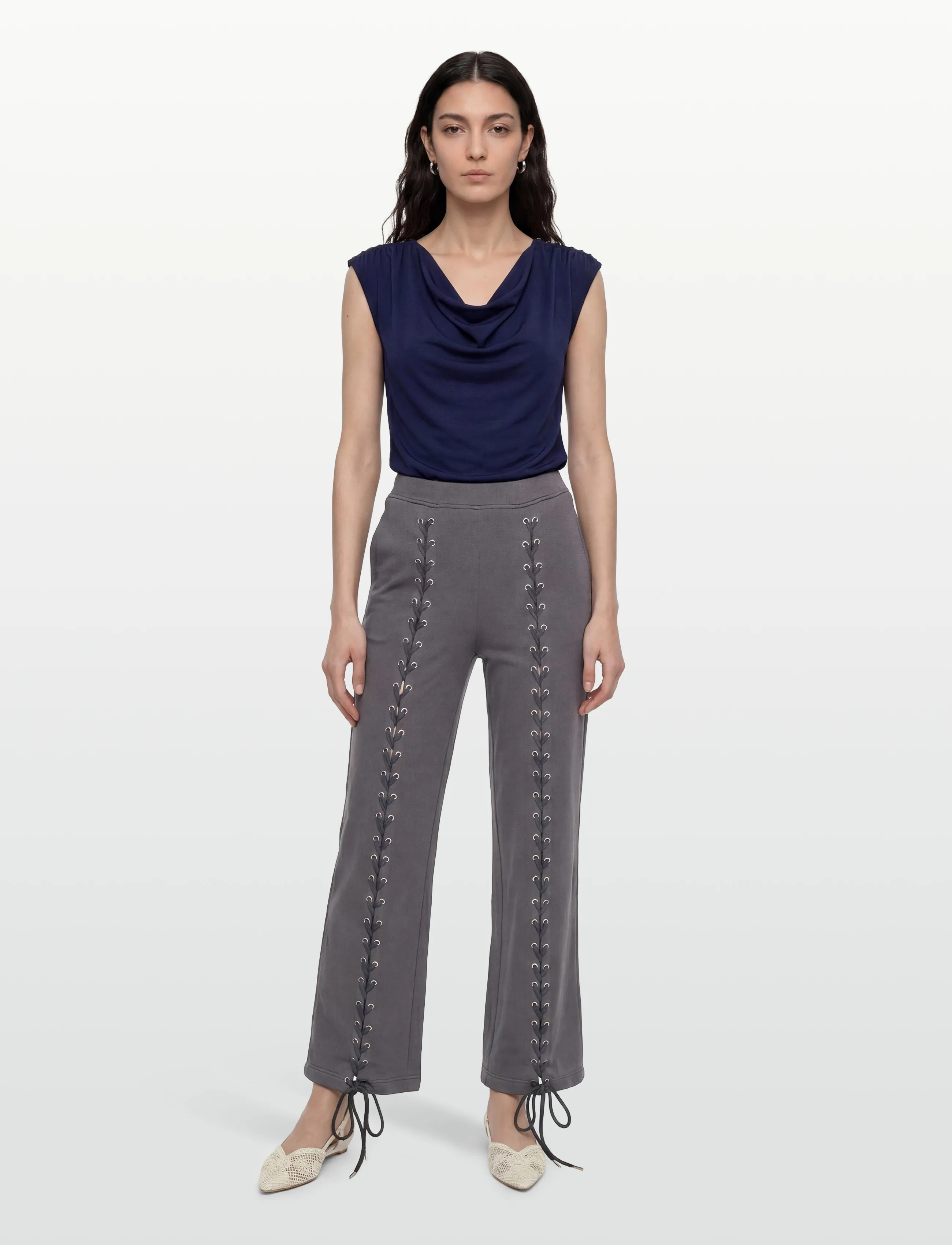 ROTATE Birger Christensen LACING SWEATPANTS - ROTATE - GRAY PINSTRIPE / grey