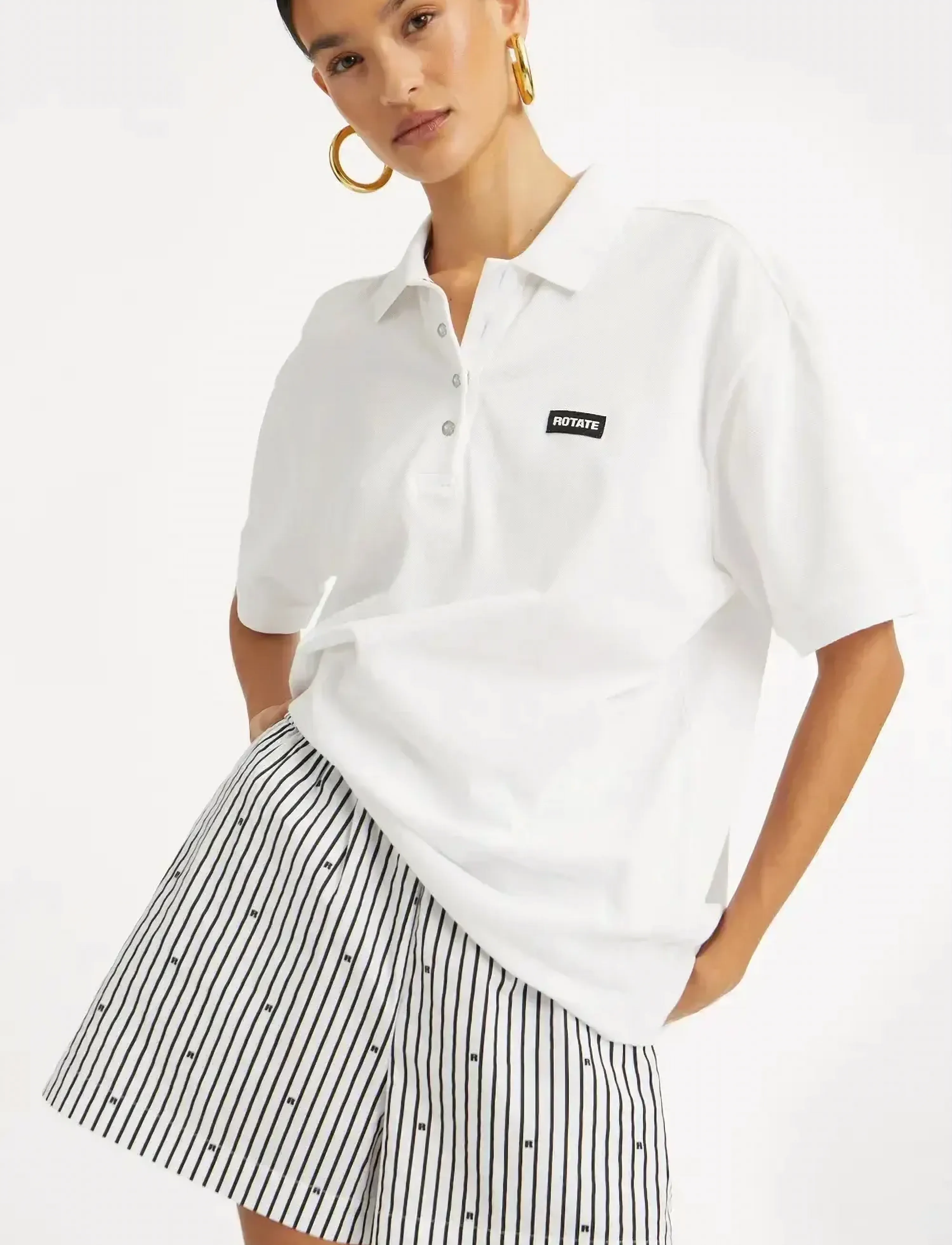 ROTATE Birger Christensen - COTTON SHORT SLEEVE POLO - bright white - 4