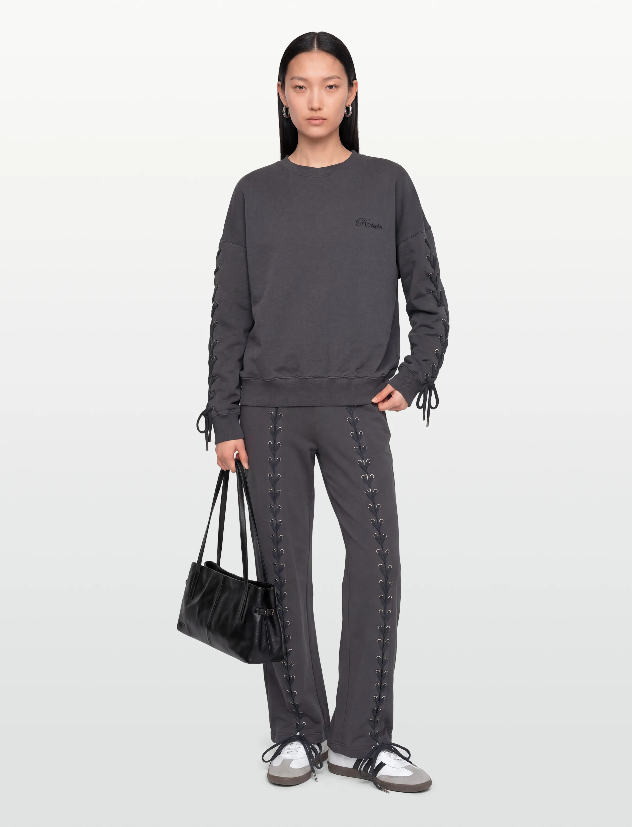ROTATE Birger Christensen LACING CREWNECK - Sweatshirts - GRAY PINSTRIPE / grey
