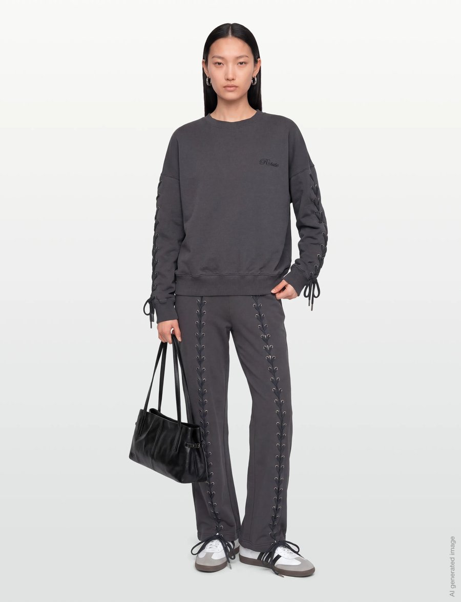 ROTATE Birger Christensen - LACING CREWNECK - sweatshirts & hoodies - gray pinstripe - 0