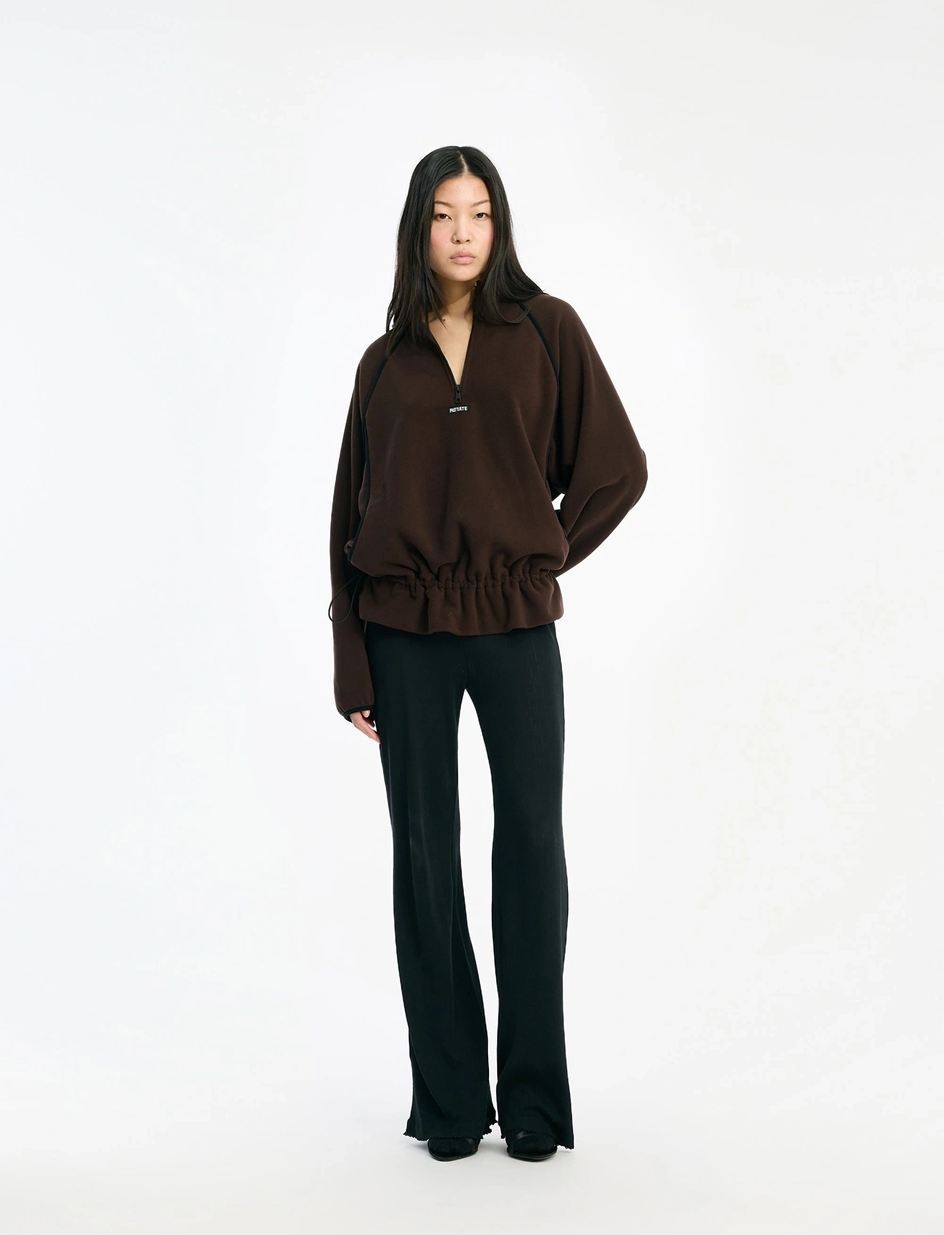 ROTATE Birger Christensen Fleece Half Zip Jacket, Damen, Fleece Half Zip Jacke, Braun, Gr.S