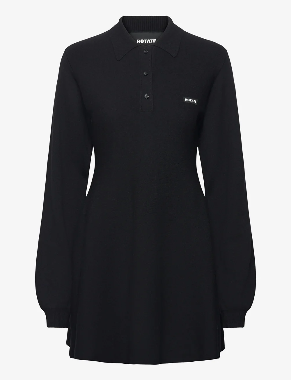 ROTATE Birger Christensen - Slinky Knit Polo Dress - stickade klänningar - black - 1