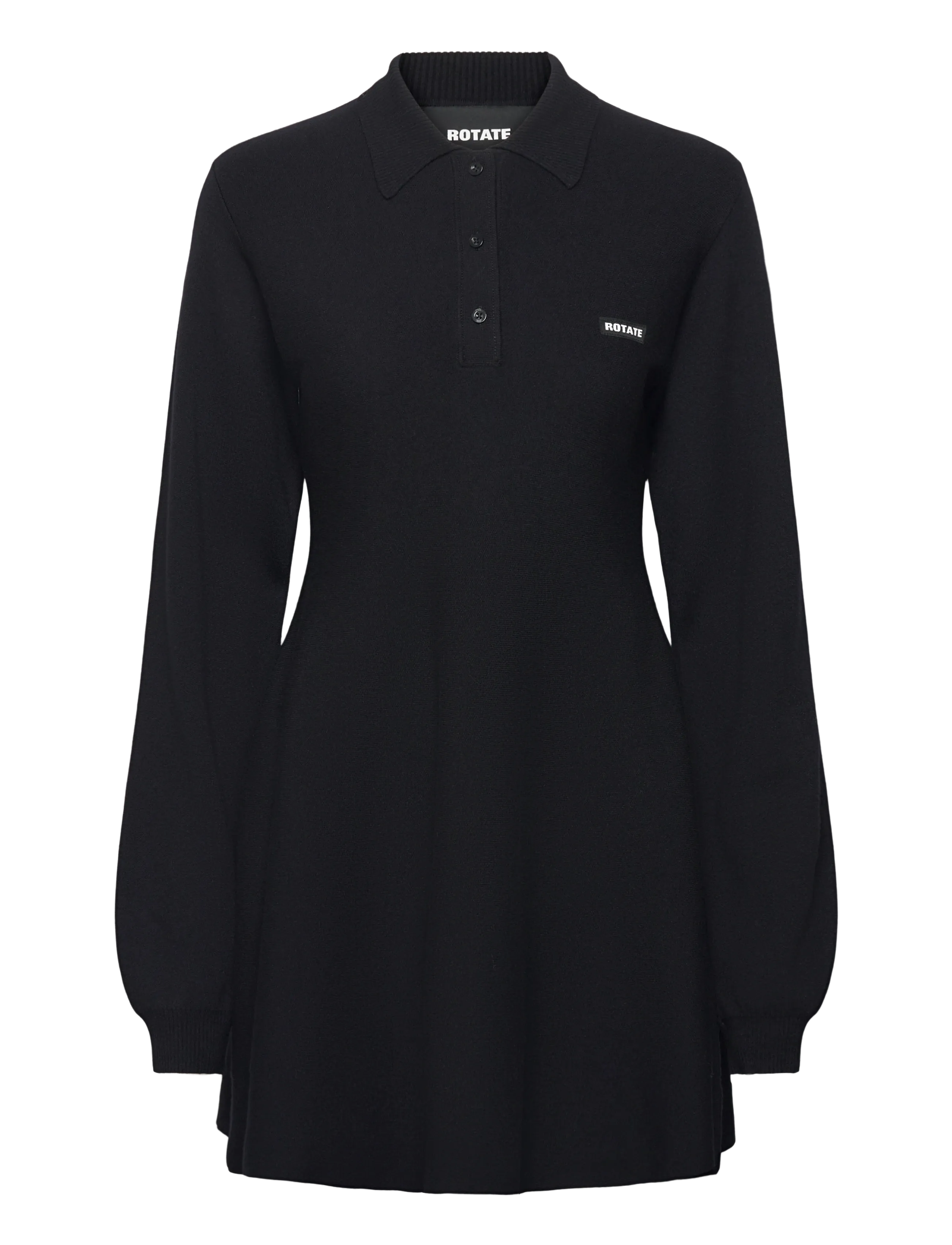 ROTATE Birger Christensen Slinky Knit Polo Dress - ROTATE Birger Christensen - BLACK / black
