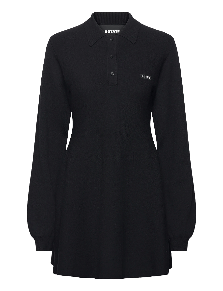 ROTATE Birger Christensen - Slinky Knit Polo Dress - strikkjoler - black - 1