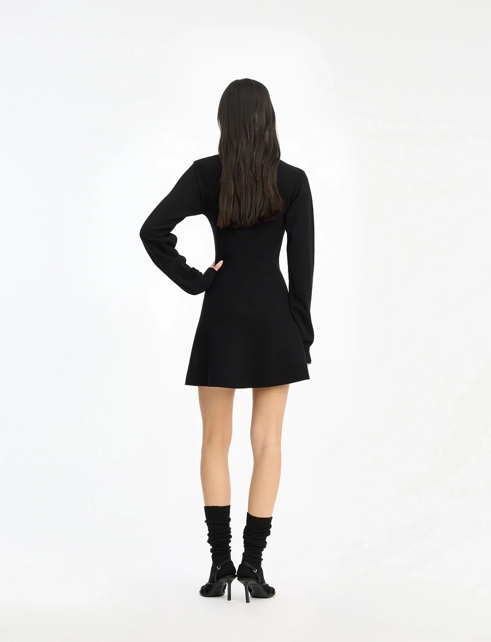 ROTATE Birger Christensen - Slinky Knit Polo Dress - stickade klänningar - black - 3