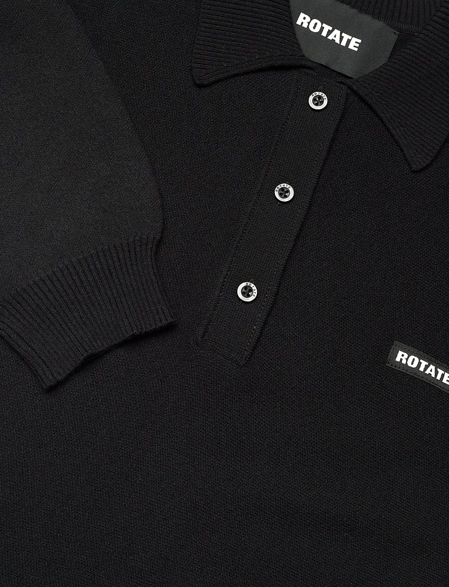 ROTATE Birger Christensen - Slinky Knit Polo Dress - strikkjoler - black - 5