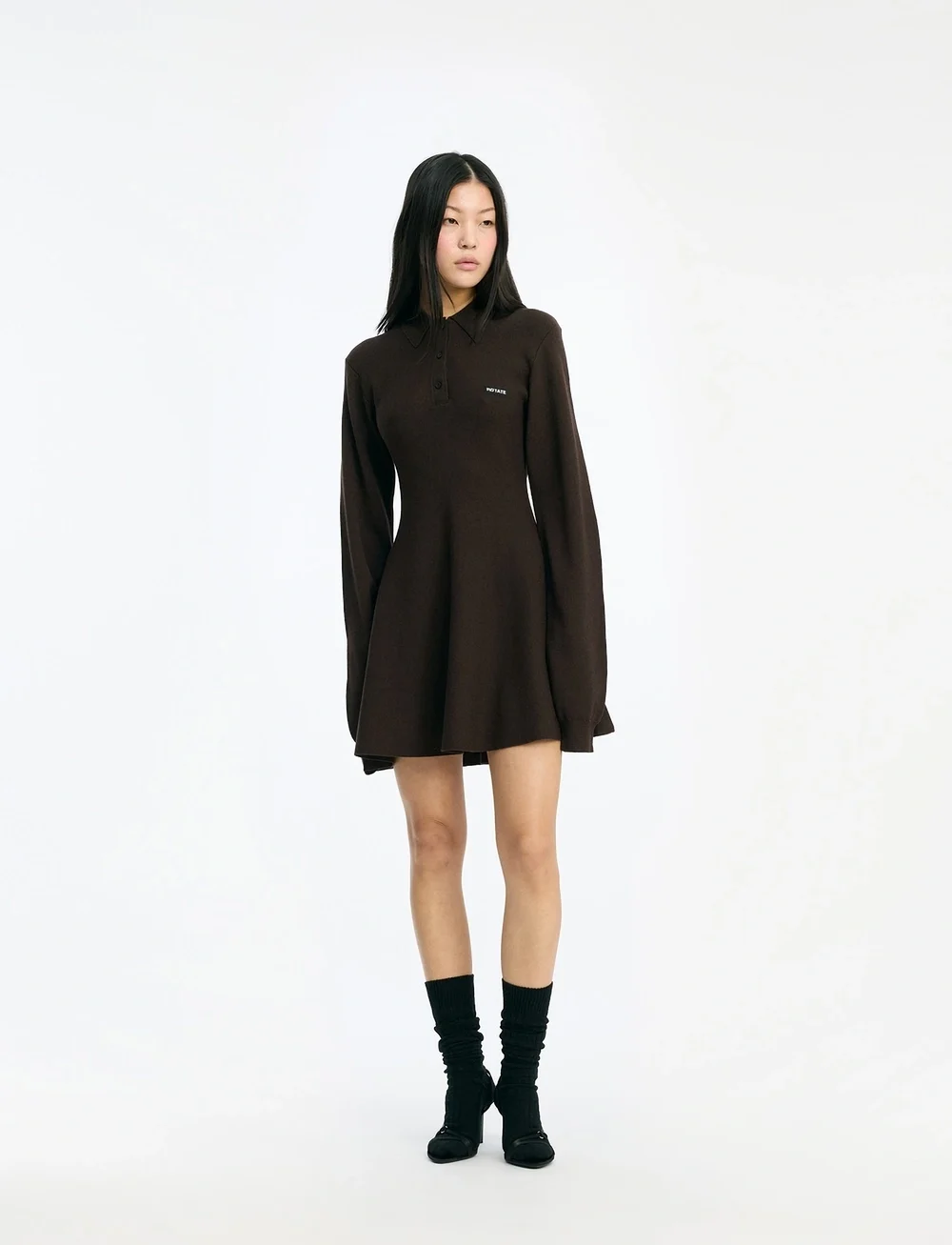 ROTATE Birger Christensen - Slinky Knit Polo Dress - strikkjoler - molÉ - 0
