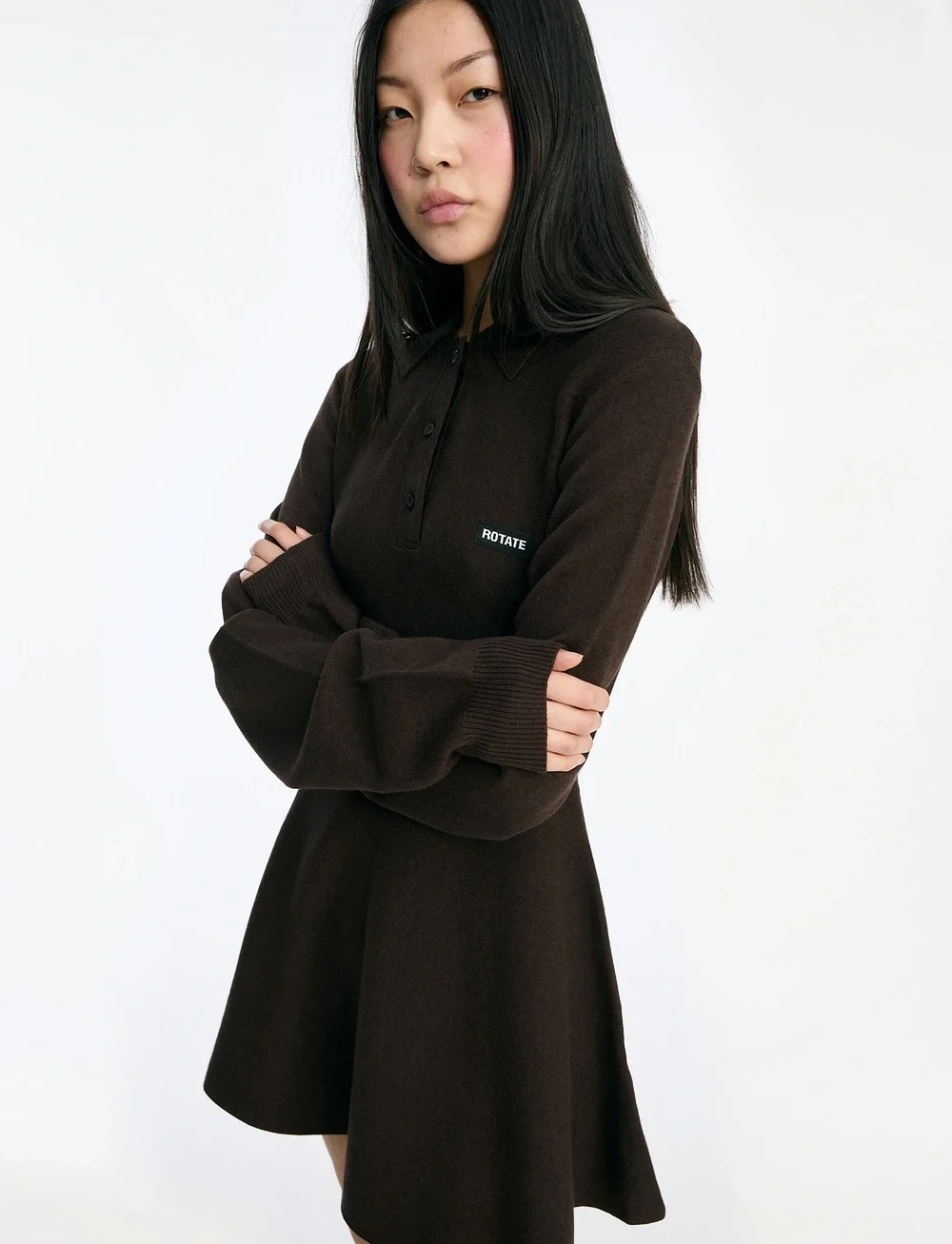 ROTATE Birger Christensen - Slinky Knit Polo Dress - strikkjoler - molÉ - 4