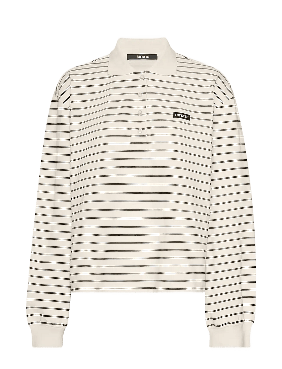 ROTATE Birger Christensen - PIQUE LONGSLEEVE POLO - langärmlige tops - egret comb. - 1