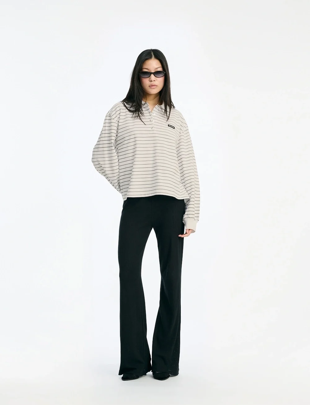 ROTATE Birger Christensen - PIQUE LONGSLEEVE POLO - poloer - egret comb. - 0