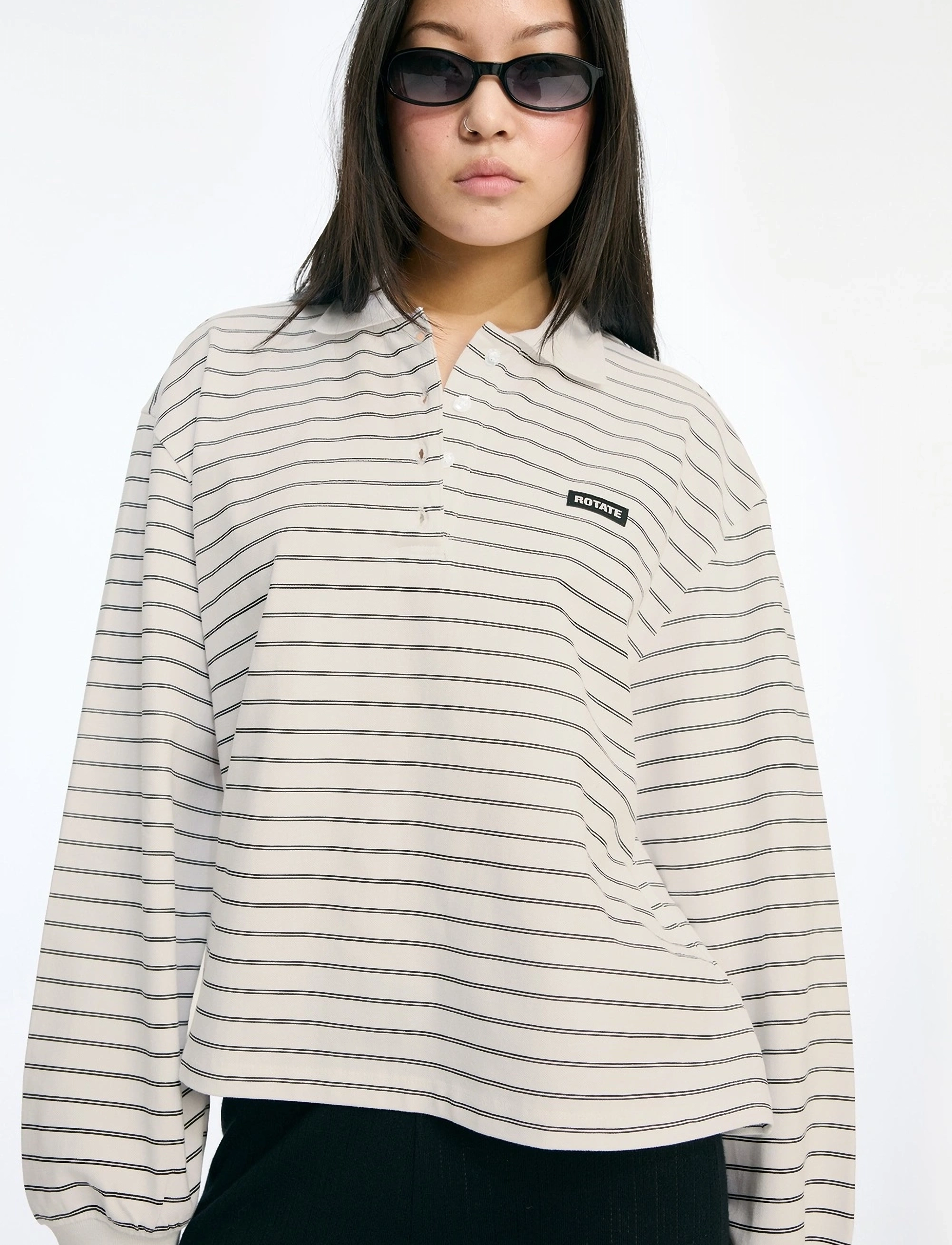 ROTATE Birger Christensen - PIQUE LONGSLEEVE POLO - egret comb. - 4