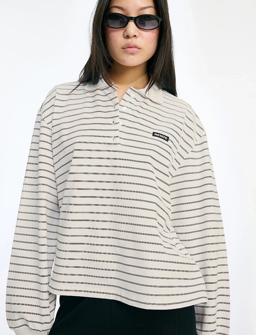 ROTATE Birger Christensen - PIQUE LONGSLEEVE POLO - langärmlige tops - egret comb. - 4