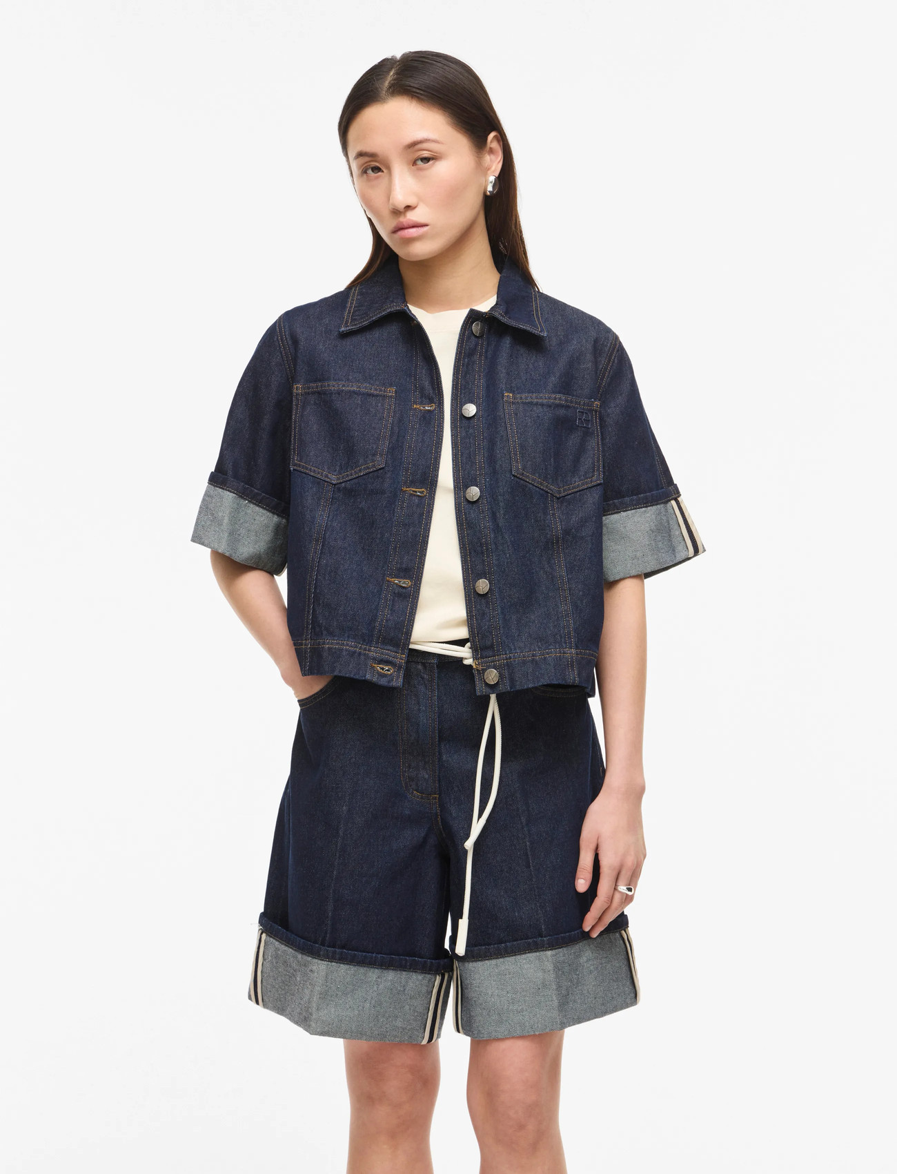 ROUGE EDIT Roumartine 2/4 Denim Shirt - Navy - 34