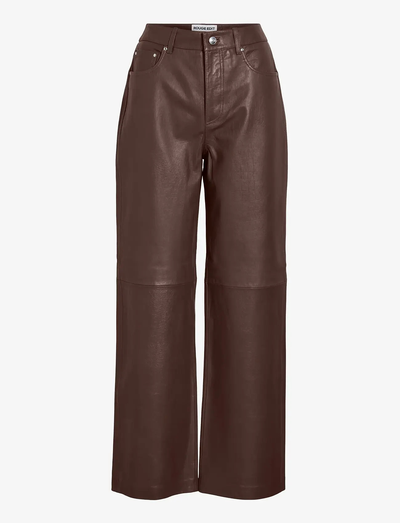 ROUGE EDIT - ROUCAMELY HW S/F LEATHER TROUSER - læderbukser - chicory coffee - 0