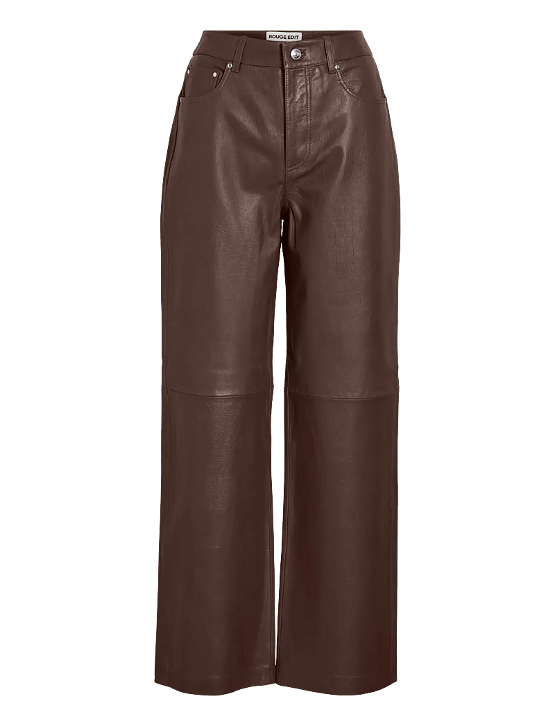ROUGE EDIT - ROUCAMELY HW S/F LEATHER TROUSER - læderbukser - chicory coffee - 0