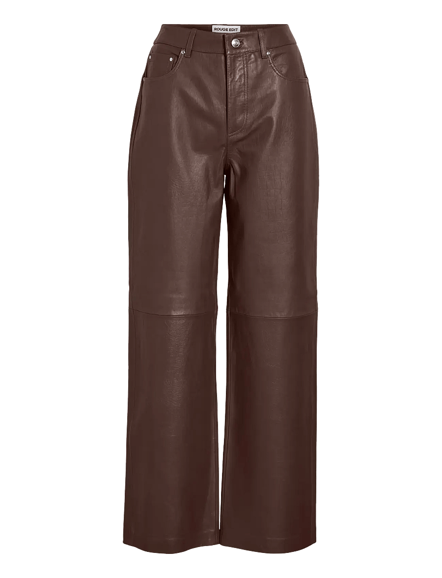 ROUGE EDIT - ROUCAMELY HW S/F LEATHER TROUSER - læderbukser - chicory coffee - 0