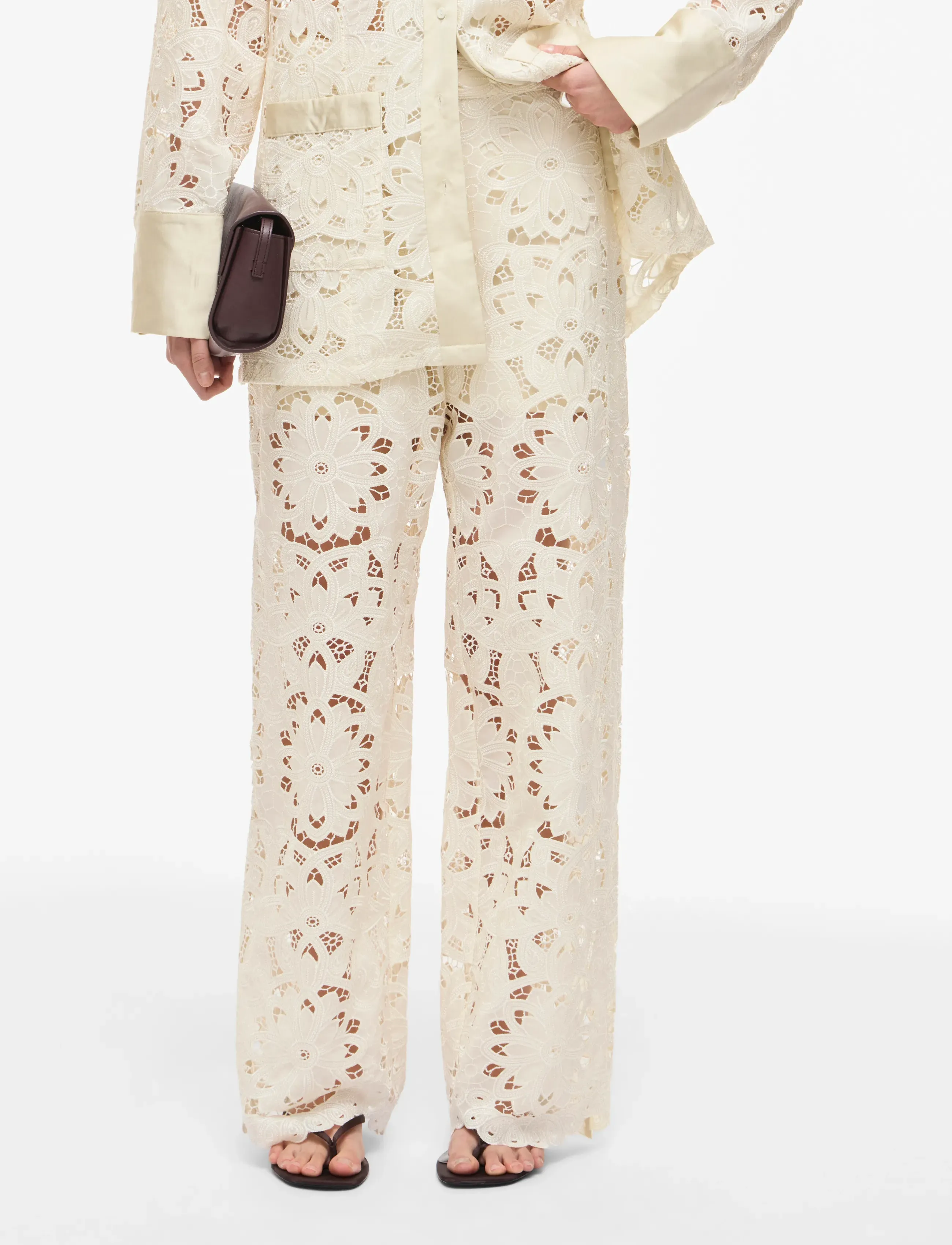 ROUGE EDIT Rouemory Hw F/L W/F Pants/1, Kvinder, Højtaljede Vide Ben Blonde Bukser, Cream, Str: 38
