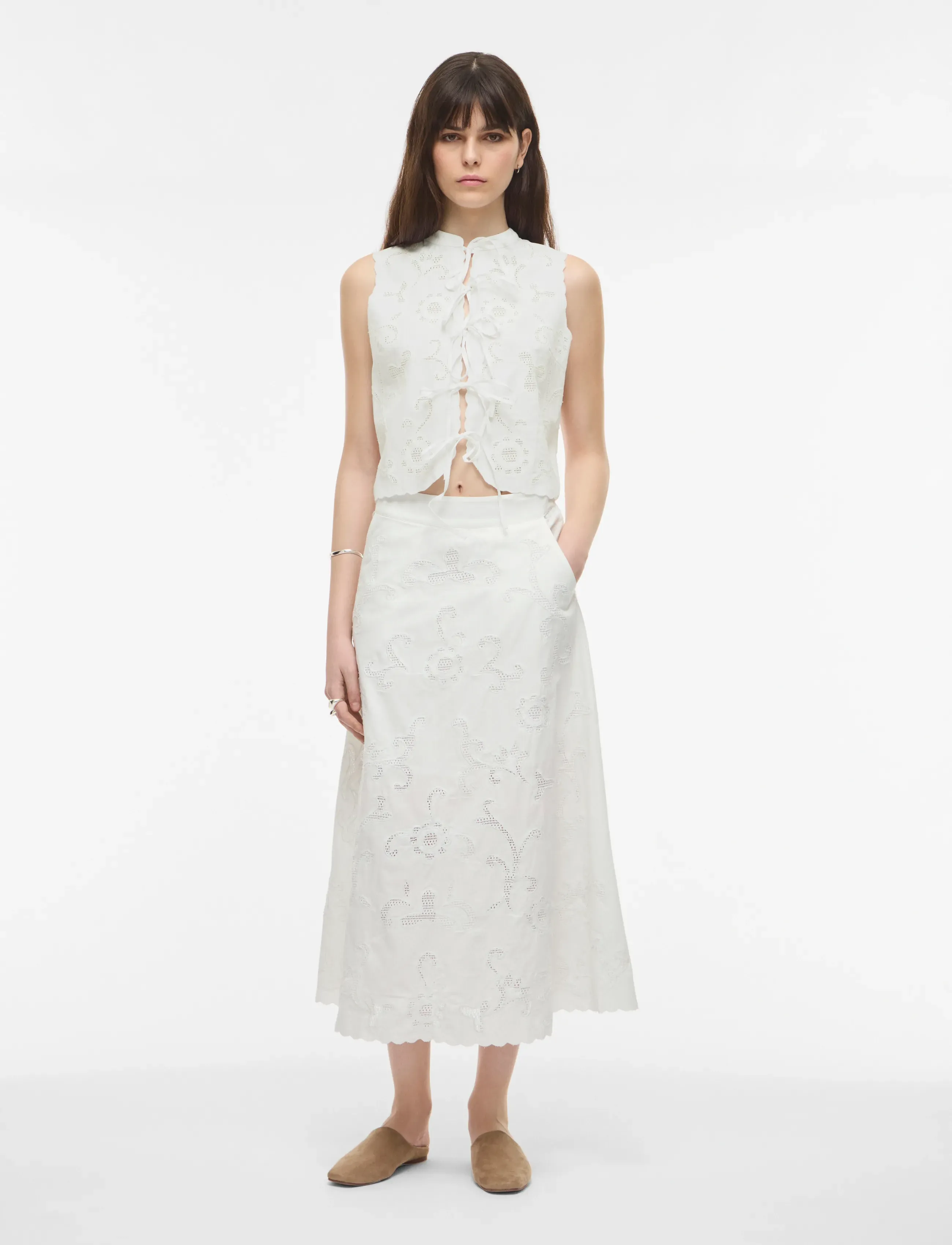 ROUGE EDIT - ROUAMELINE HW ANKLE SKIRT/1 - maxi nederdele - cloud dancer - 0