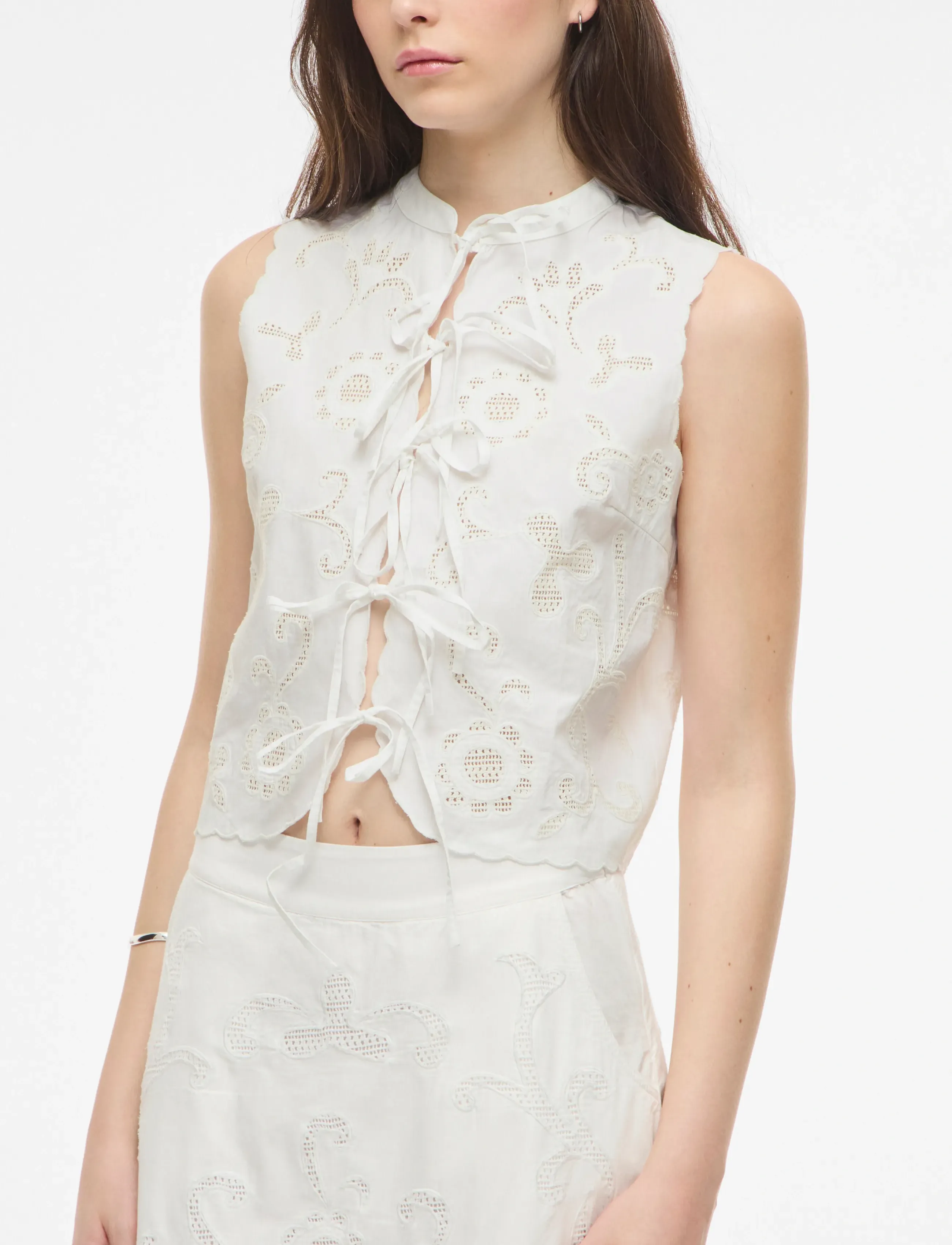 ROUGE EDIT Rouameline S/L China Collar Top/1, 36, White, Bluser > Uden Ærmer, Dame