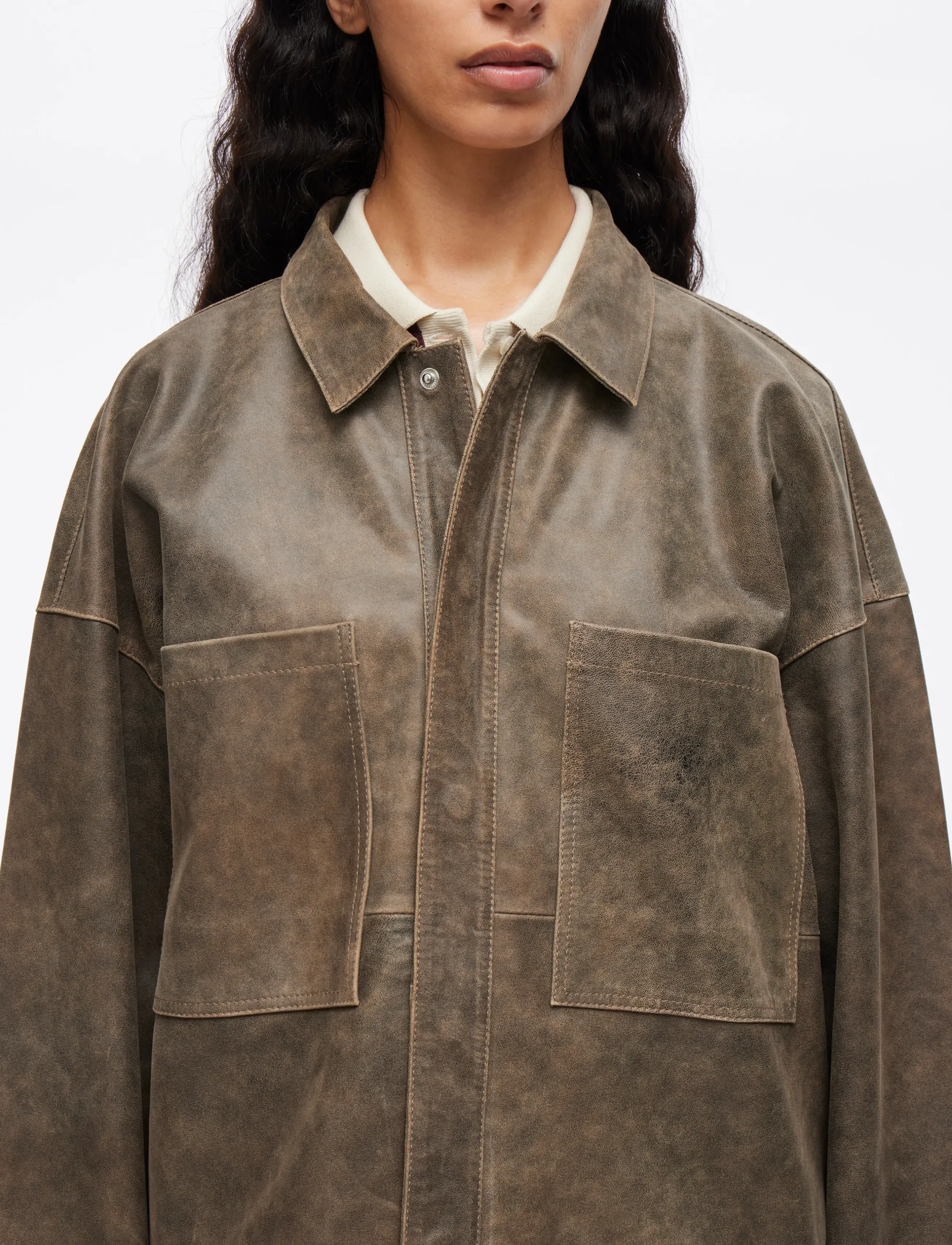 ROUGE EDIT - ROUNILA LS LEATHER OVERSHIRT/1 - overshirts - petrified oak - 5