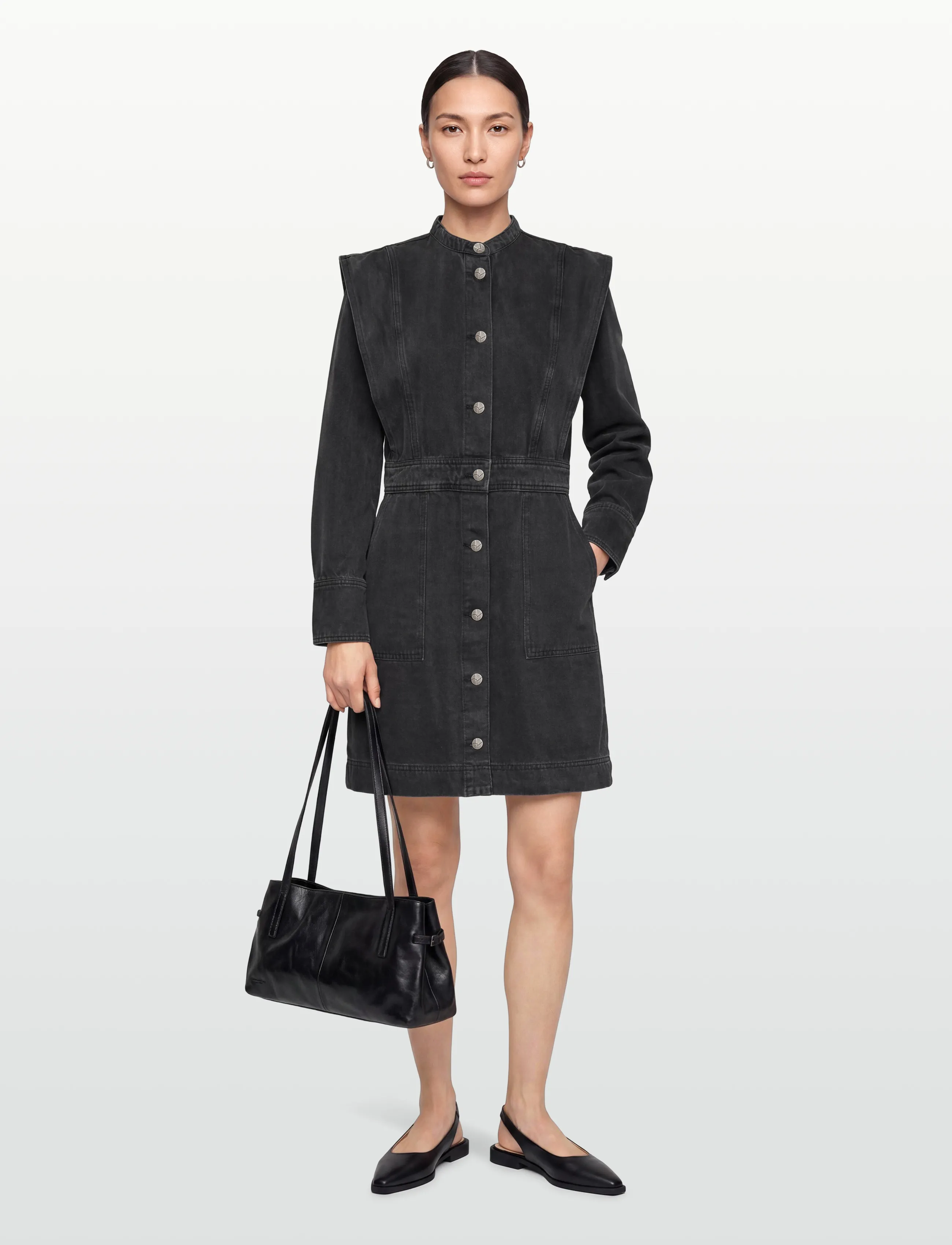 ROUGE EDIT ROUMORA LS SHORT DENIM DRESS - Short Dresses - METEORITE / grey