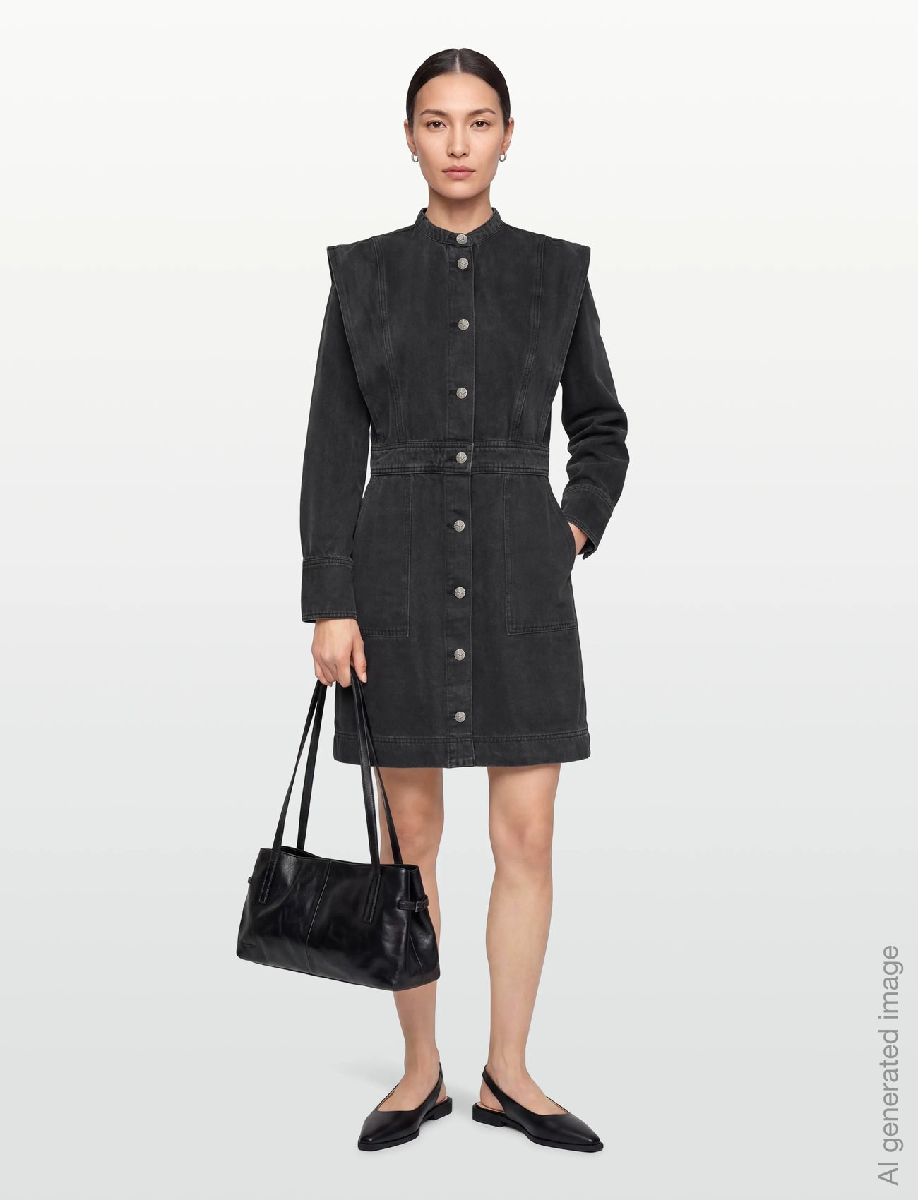 ROUMORA LS SHORT DENIM DRESS - METEORITE