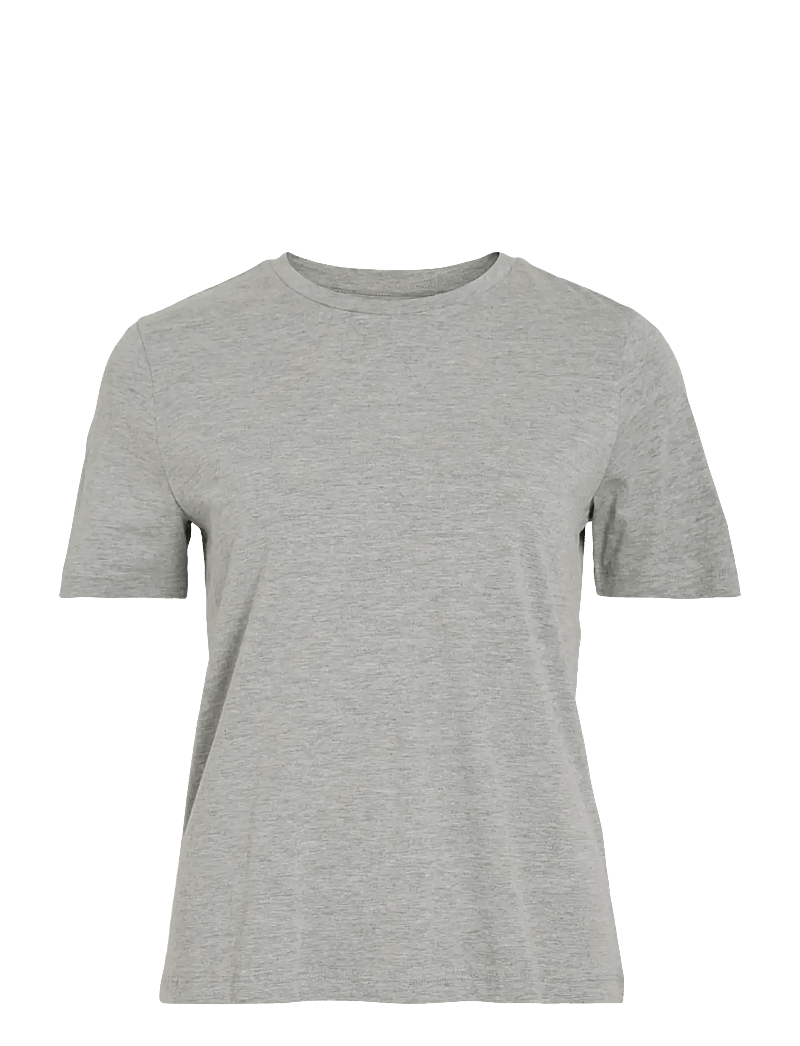 ROUGE EDIT - ROUPIMA SS EMB. O-NECK TEE - t-shirts - light grey melange - 1