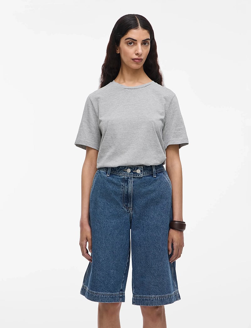 ROUGE EDIT - ROUPIMA SS EMB. O-NECK TEE - t-shirts - light grey melange - 0