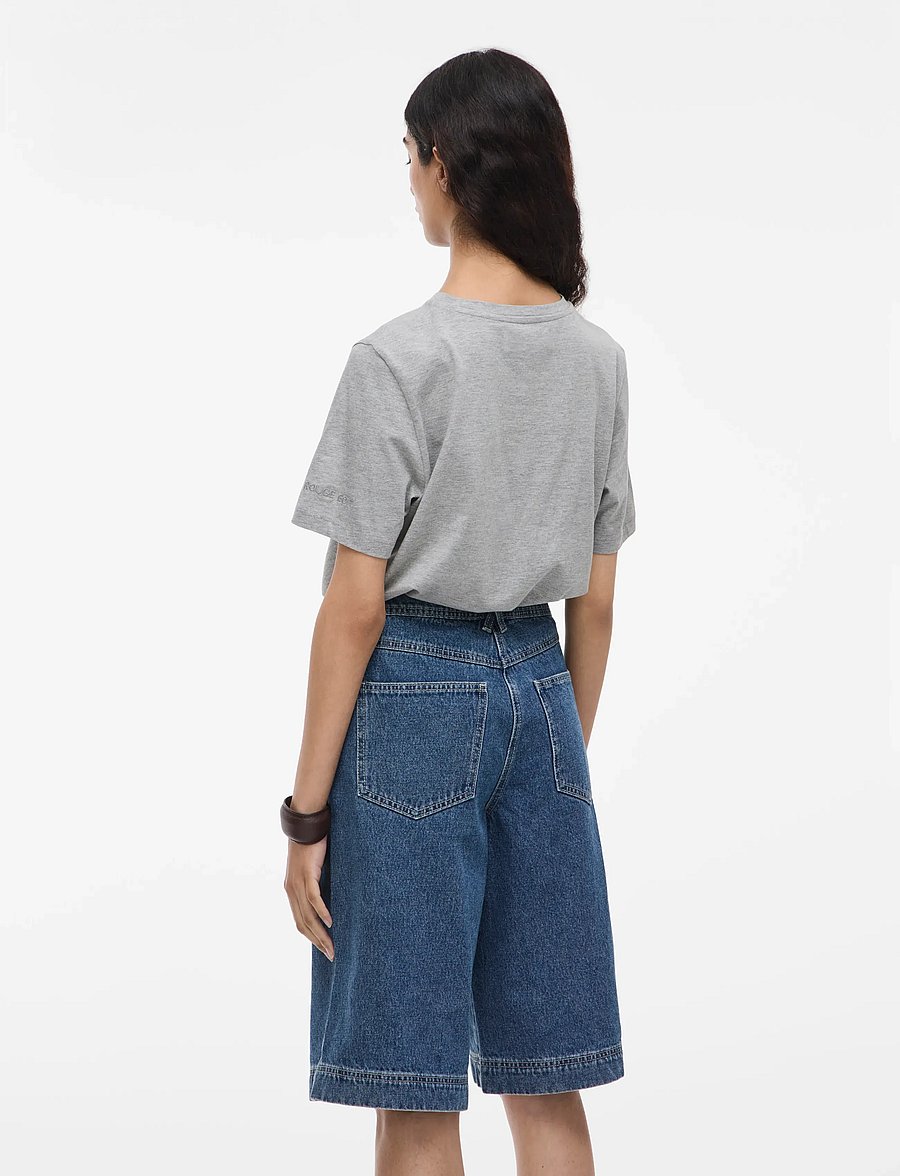 ROUGE EDIT - ROUPIMA SS EMB. O-NECK TEE - t-shirts - light grey melange - 3