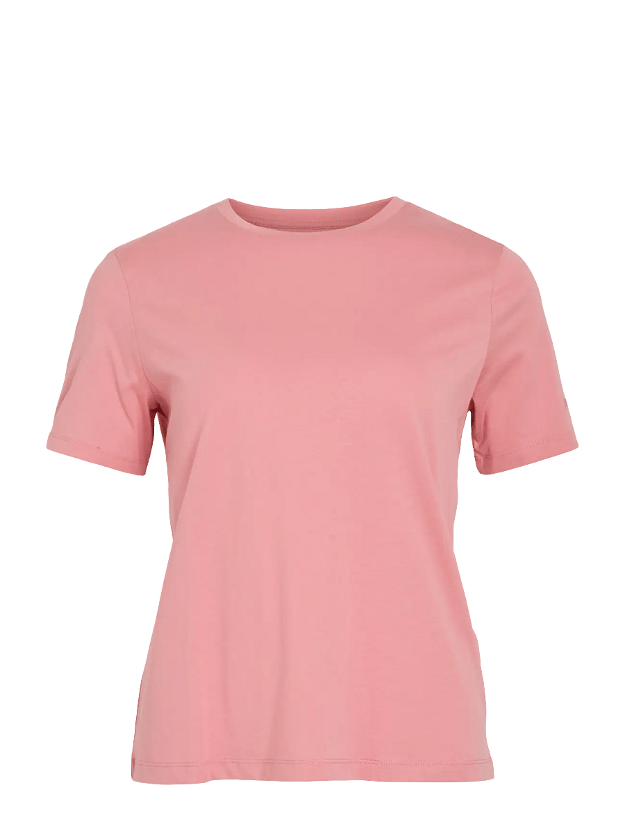 ROUGE EDIT - ROUPIMA SS EMB. O-NECK TEE - t-shirts - peach blossom - 1