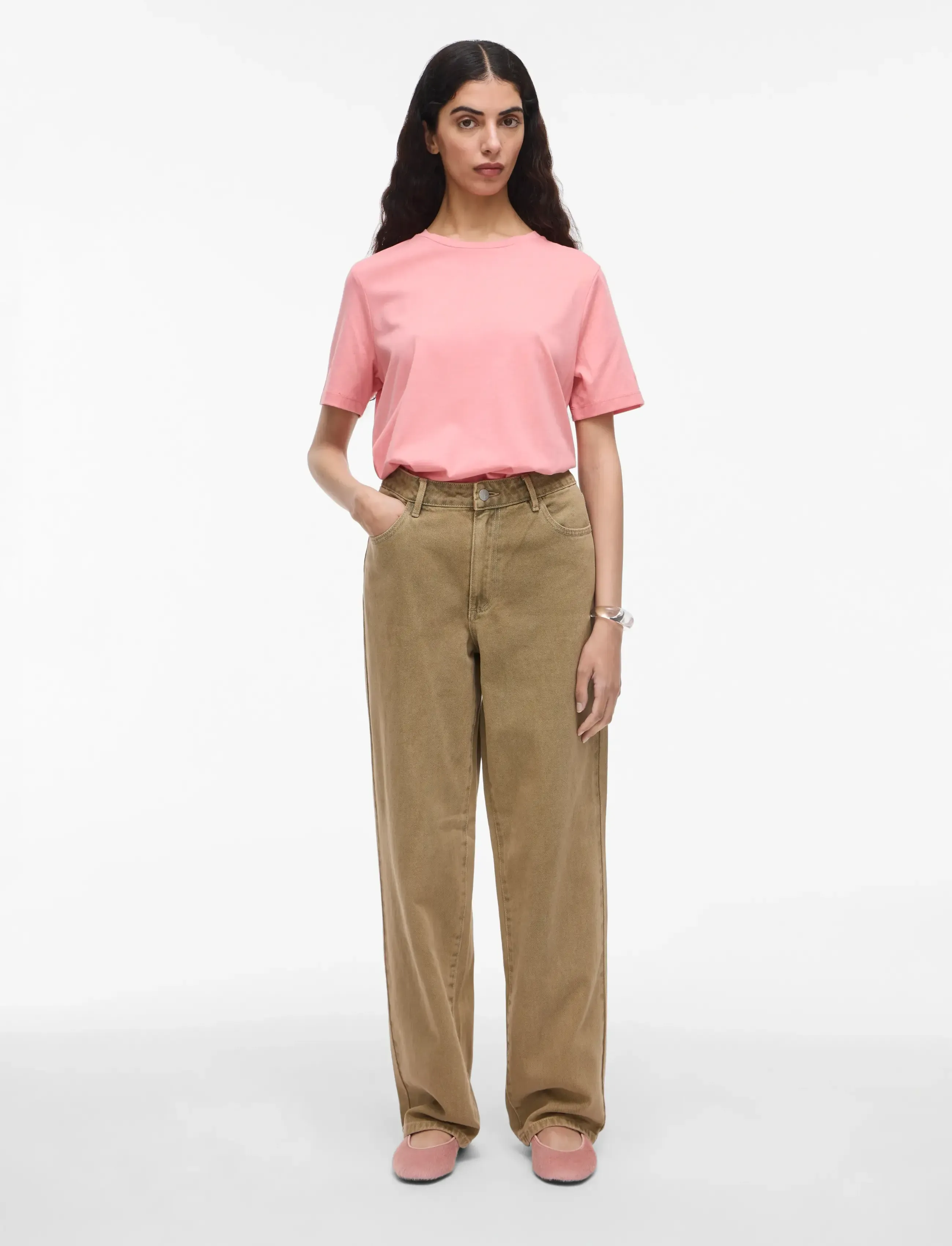 ROUGE EDIT - ROUPIMA SS EMB. O-NECK TEE - t-shirts - peach blossom - 4