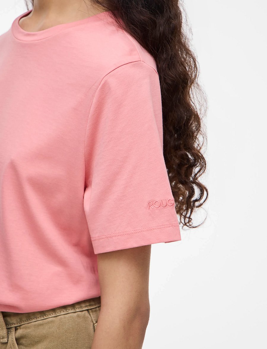 ROUGE EDIT - ROUPIMA SS EMB. O-NECK TEE - t-shirts - peach blossom - 5