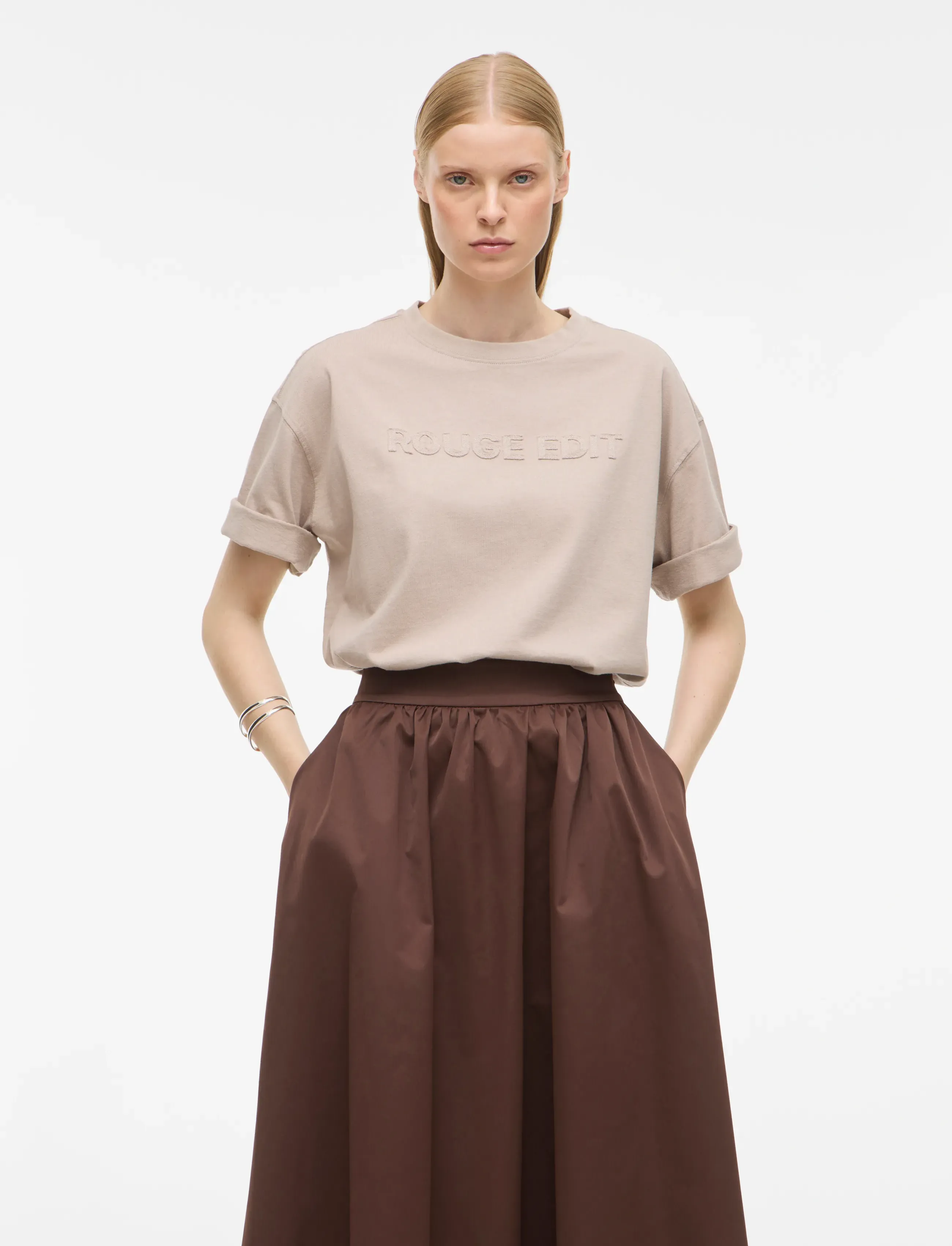 ROUGE EDIT ROUNELLA 2/4 O-NECK OVERSIZED TEE - T-shirts - DOVE / grey