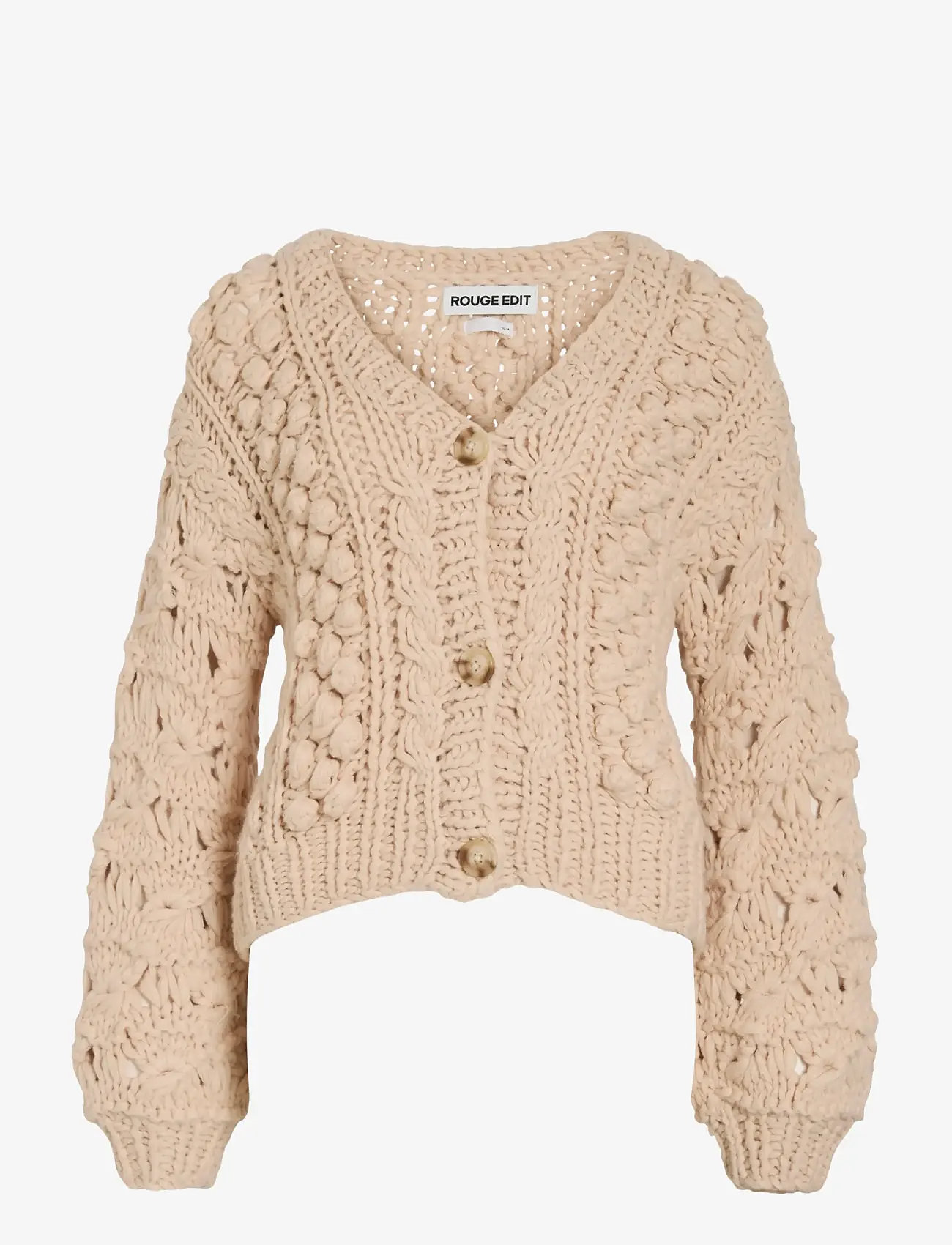 ROUGE EDIT - ROUAMELIA LS V-NECK CARDIGAN - hnepptar peysur - oatmeal - 1