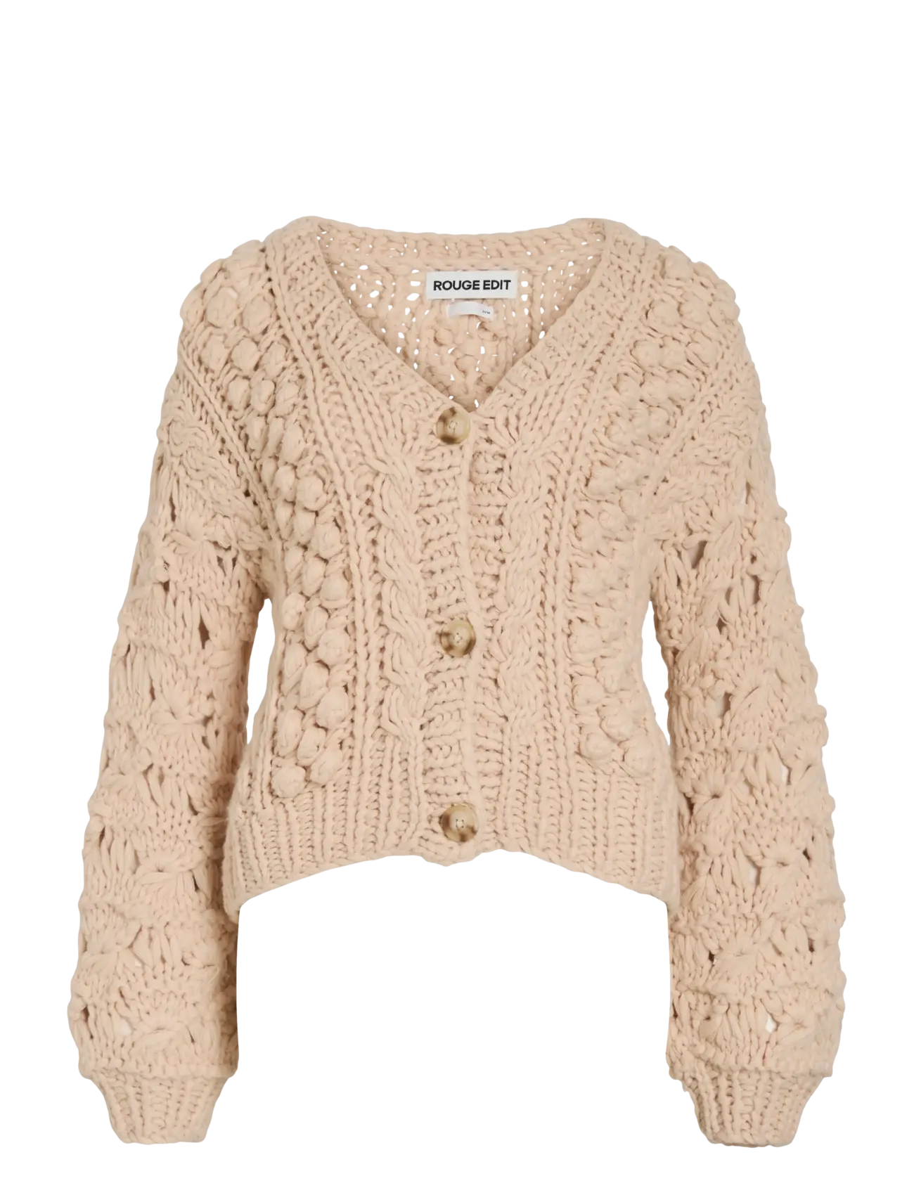 ROUGE EDIT ROUAMELIA LS V-NECK CARDIGAN - ROUGE EDIT - OATMEAL / beige