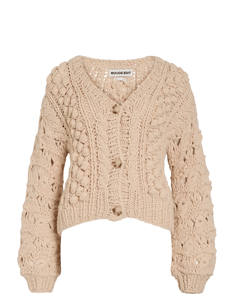 ROUGE EDIT - ROUAMELIA LS V-NECK CARDIGAN - hnepptar peysur - oatmeal - 1