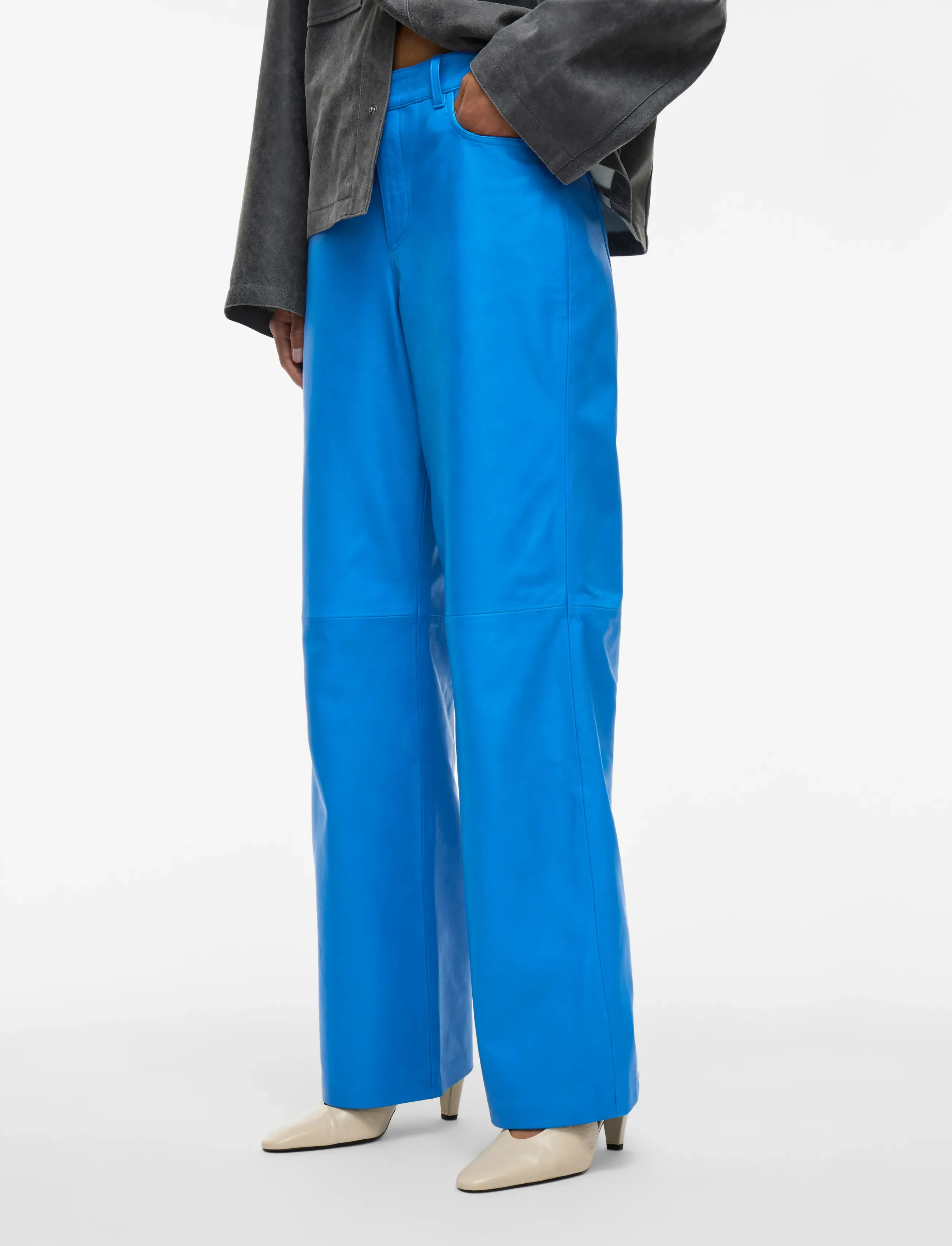 ROUGE EDIT - ROUCARREY RW S/F LEATHER TROUSERS - schlaghose - directoire blue - 3