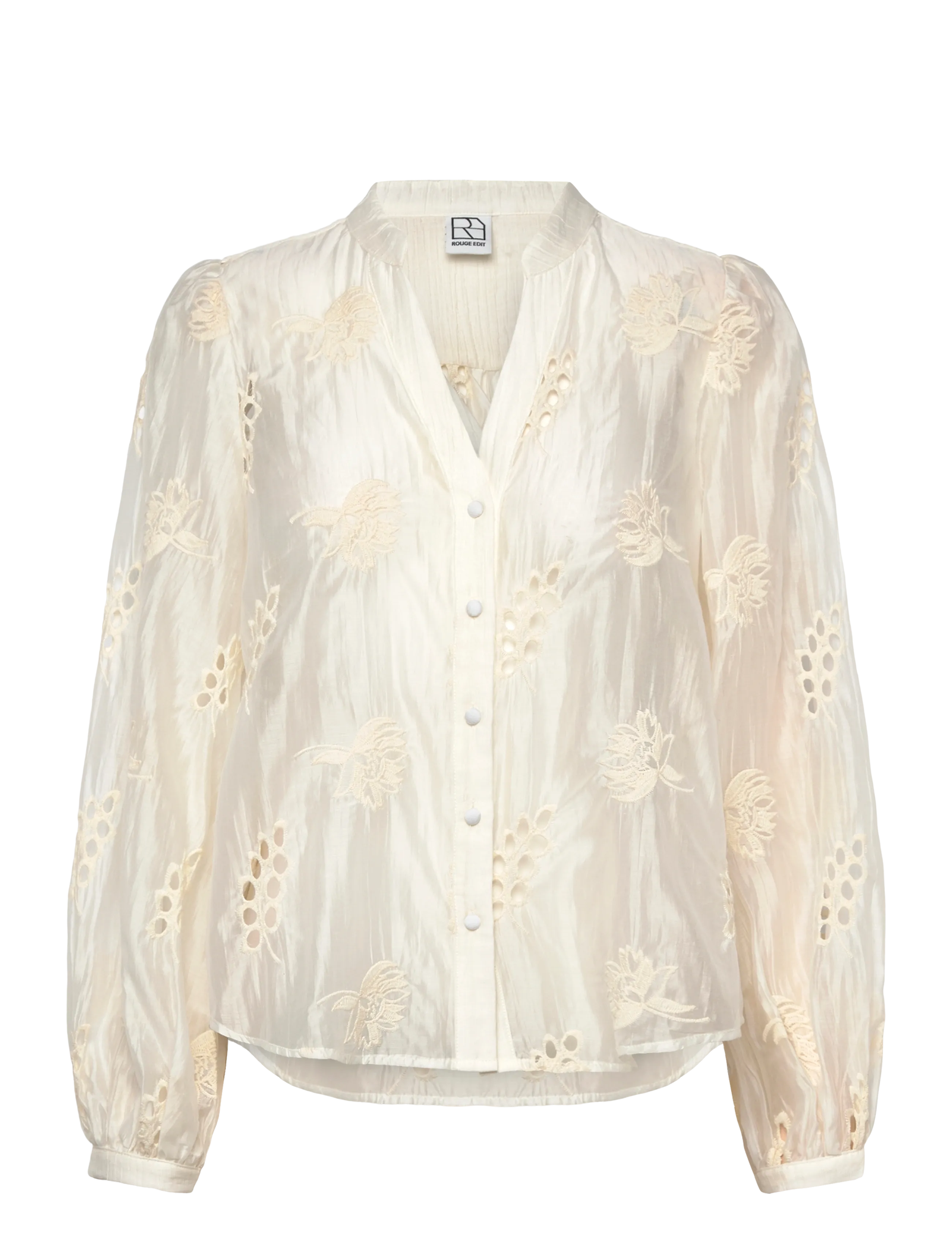 ROUGE EDIT ROUDORA L/S V-NECK SHIRT - Vaatteet - CLOUD DANCER / cream