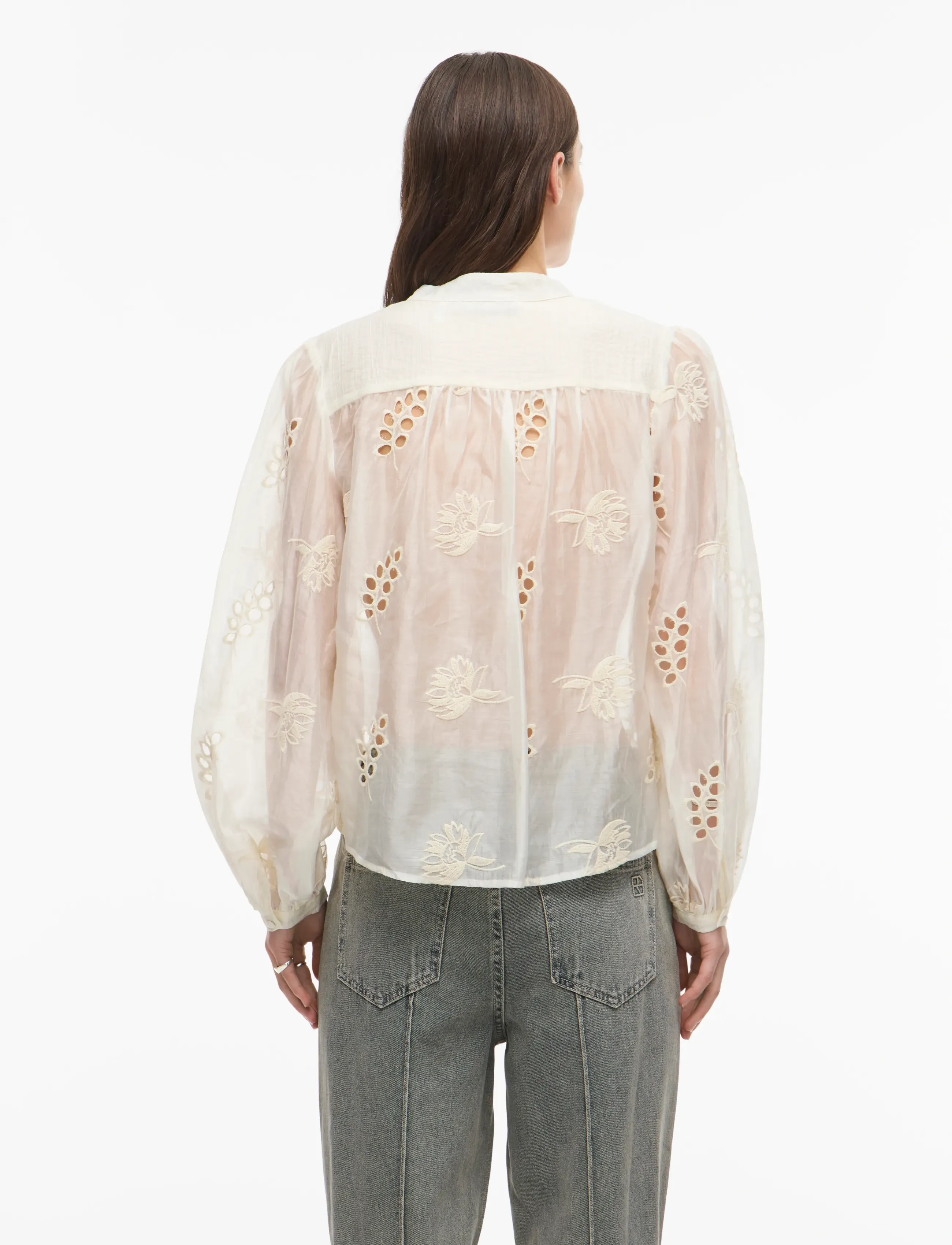 ROUGE EDIT Roudora L/S V-Neck Shirt, 38, Blouses, Creme - Long-sleeved, Frauen