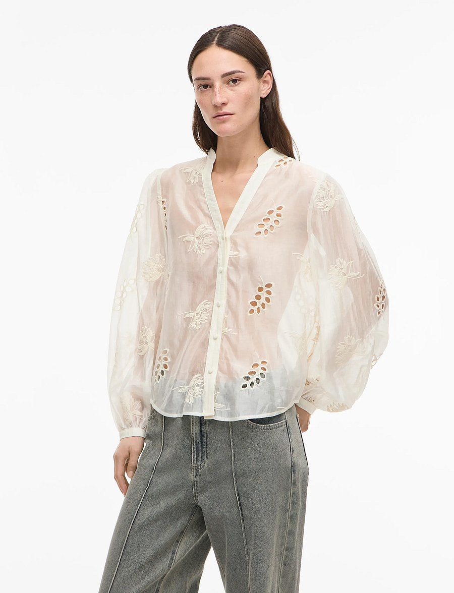 ROUGE EDIT - ROUDORA L/S V-NECK SHIRT - langærmede bluser - cloud dancer - 0