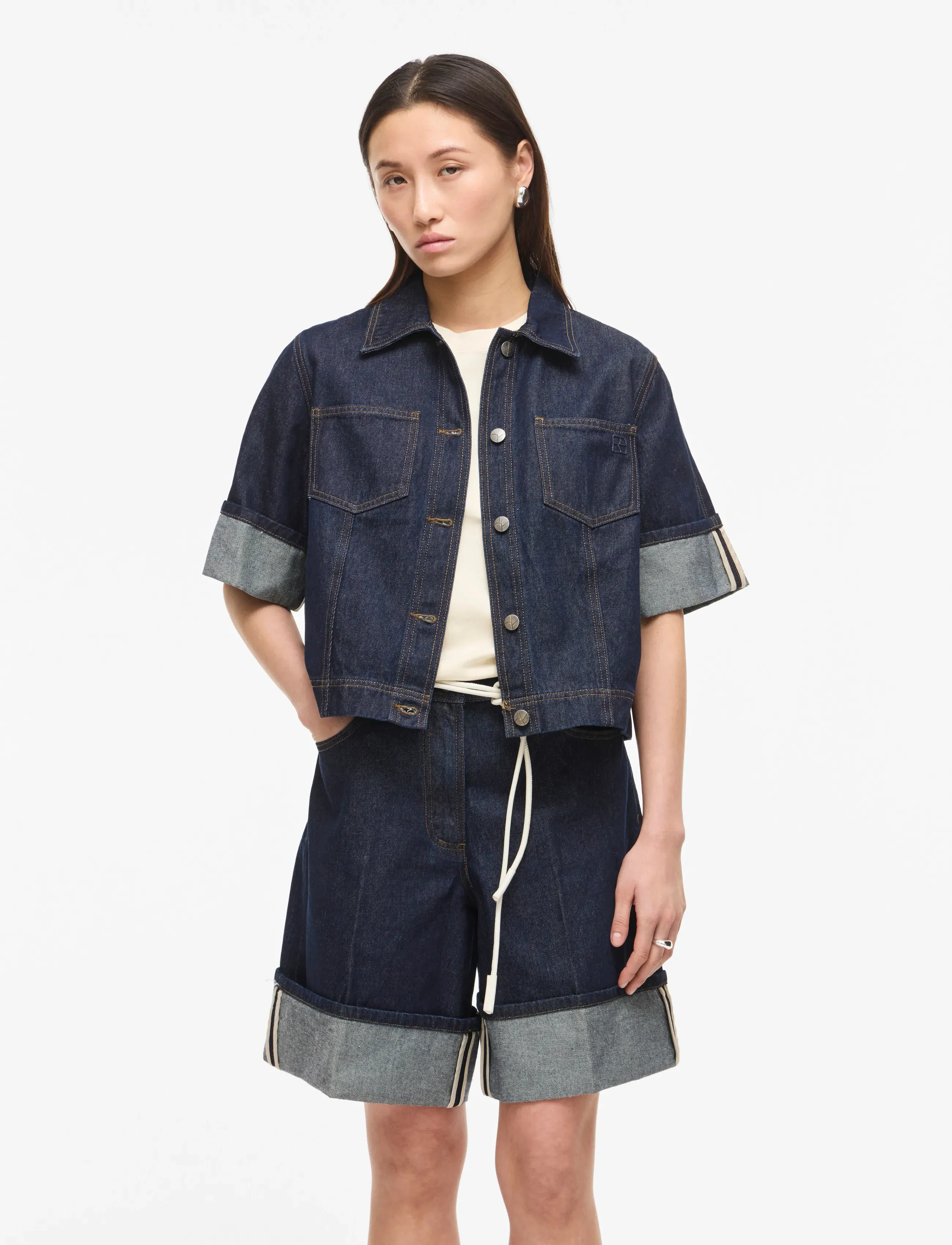 ROUGE EDIT ROUMARTINE 2/4 DENIM SHIRT - Shirts - DARK BLUE DENIM / navy