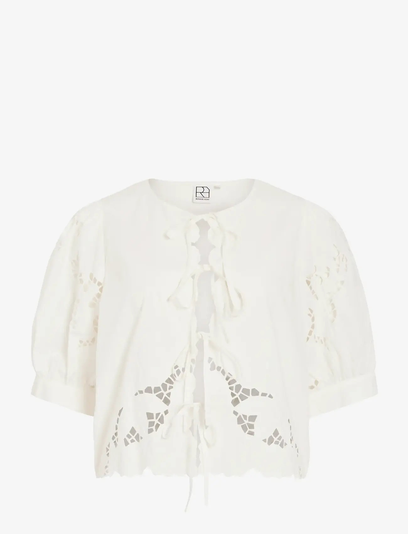 ROUGE EDIT - ROUSCARLET 2/4 O-NECK TOP - short-sleeved blouses - cloud dancer - 1
