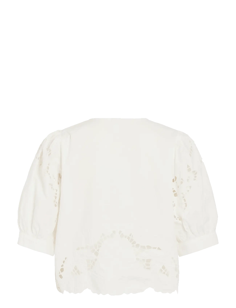 ROUGE EDIT - ROUSCARLET 2/4 O-NECK TOP - short-sleeved blouses - cloud dancer - 2