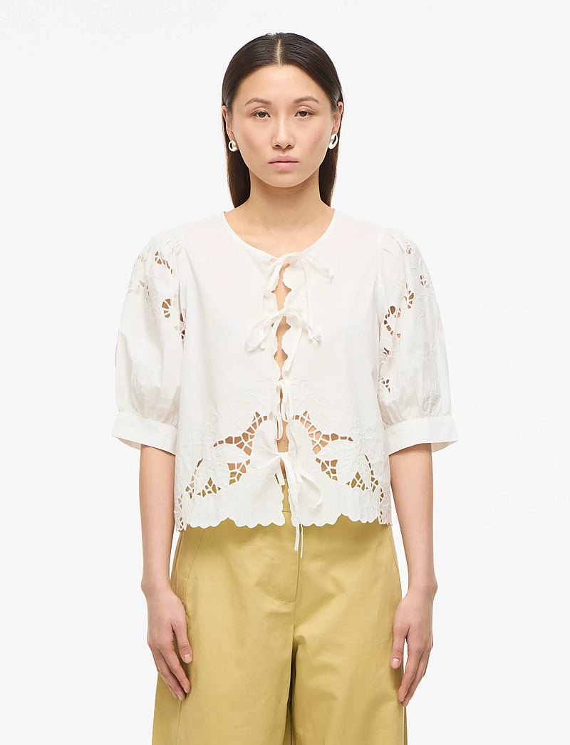 ROUGE EDIT - ROUSCARLET 2/4 O-NECK TOP - short-sleeved blouses - cloud dancer - 0