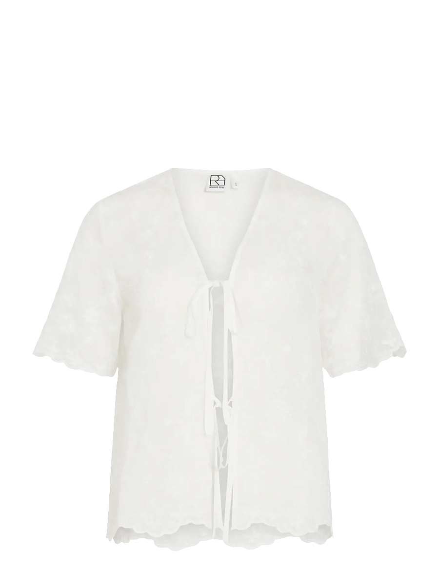 ROUGE EDIT - ROUKAIA 2/4 V-NECK TOP - kurzärmelige blusen - cloud dancer - 1